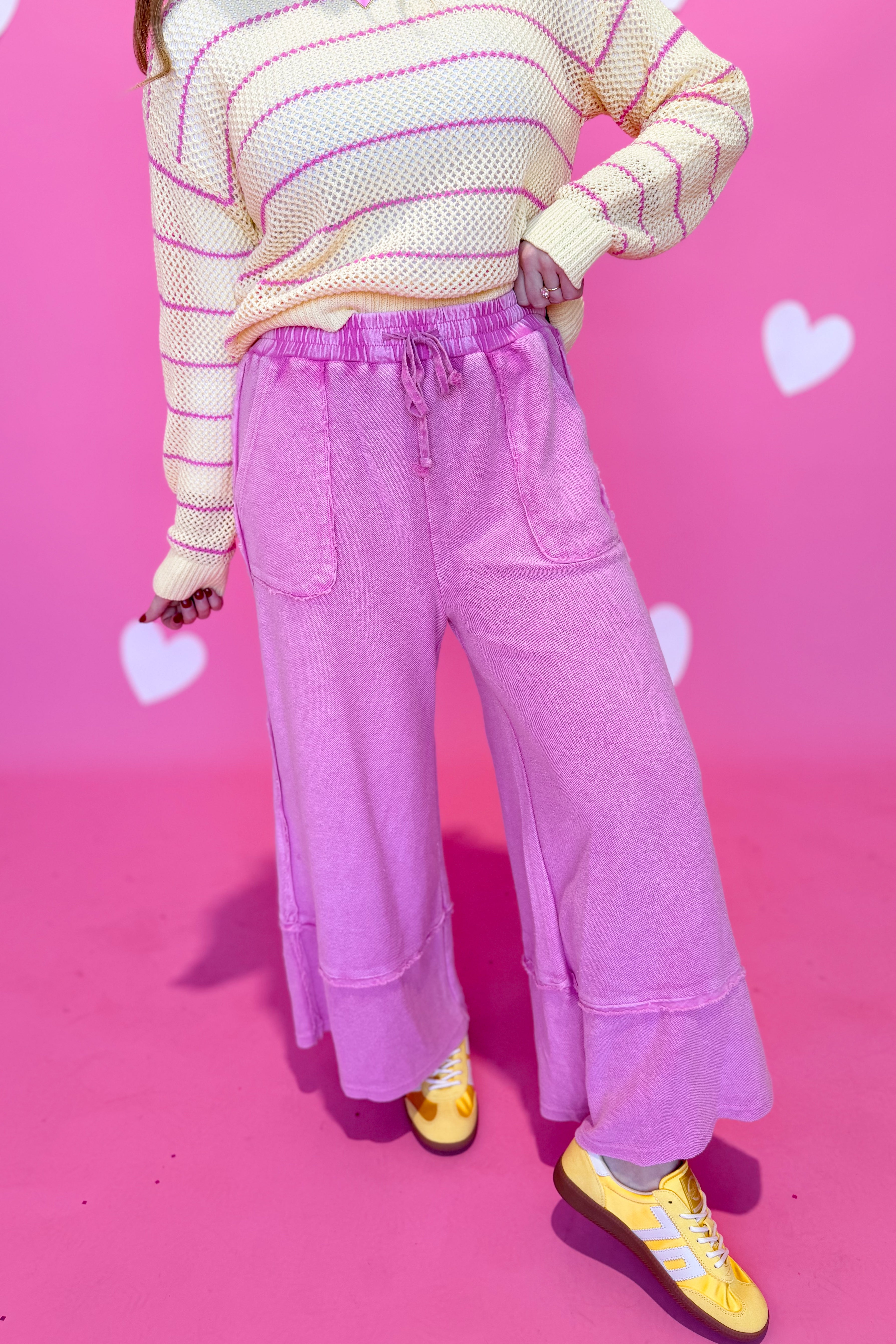 Caris Mineral Washed Upside Down Terry Knit Wide Leg Palazzo Pants - Be You Boutique