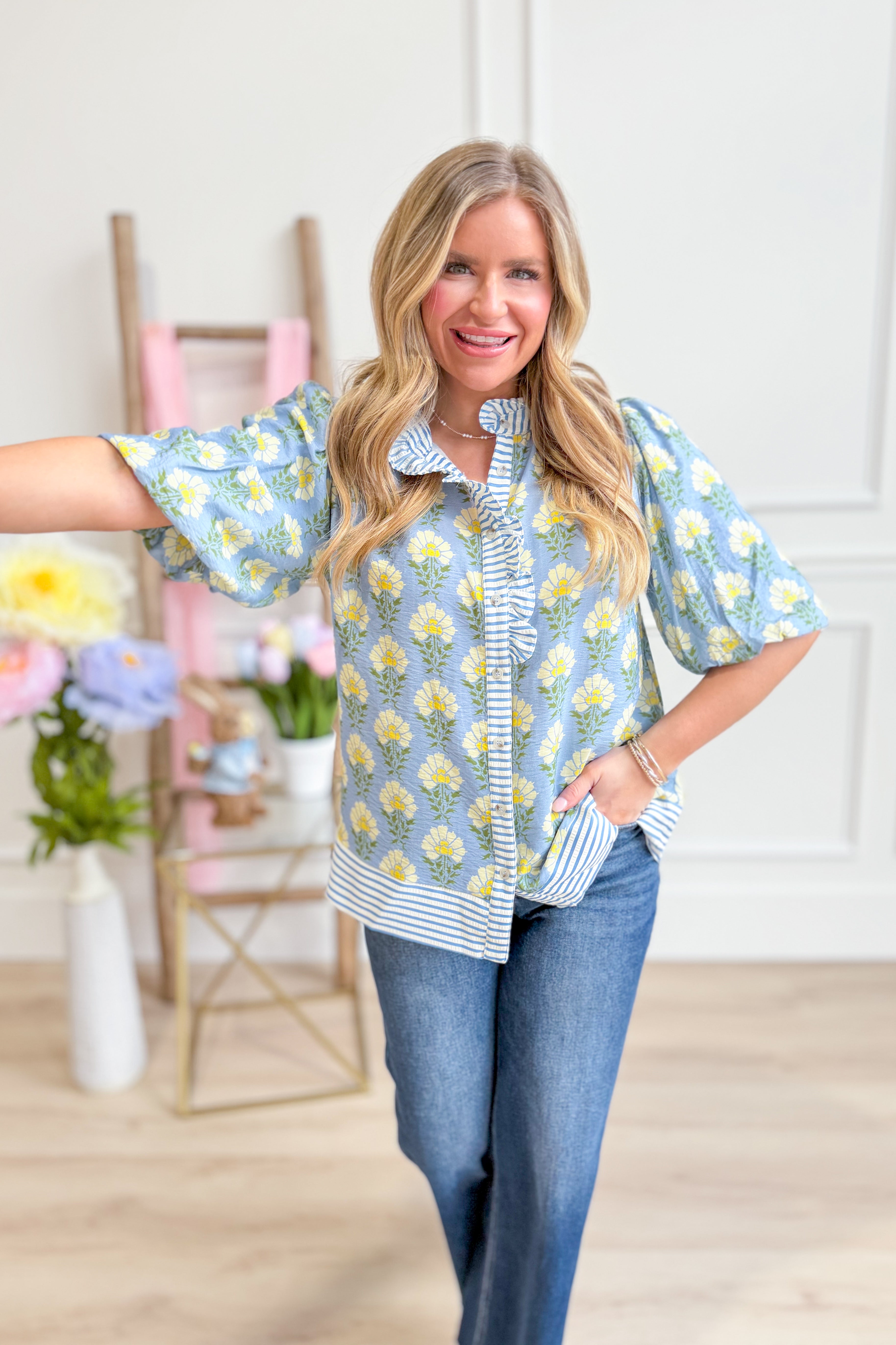 Blakely Ruffle Neck Floral Top - Be You Boutique