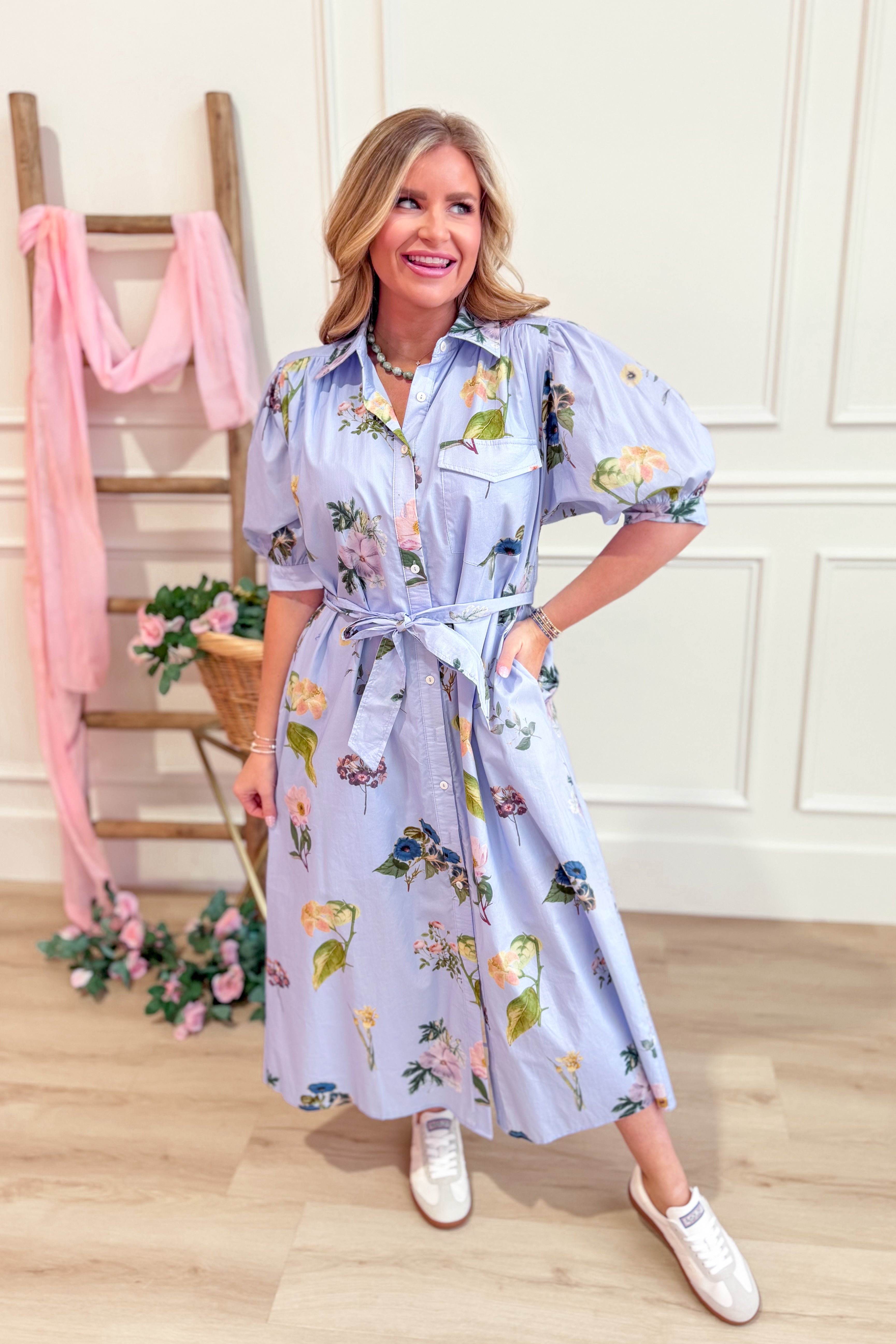 Madeline Floral Tie Waist Midi Dress - Be You Boutique