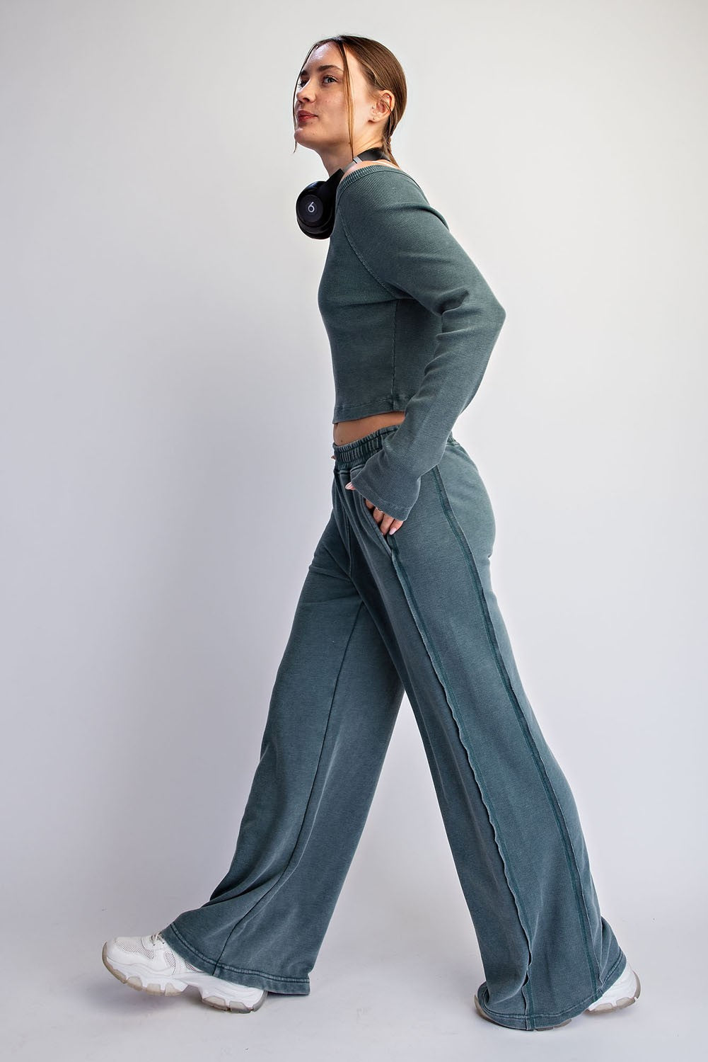 Rae Mode Daphine Deep Green French Terry Pant Set featuring stylish, comfortable 156 pants with a relaxed fit and soft fabric.