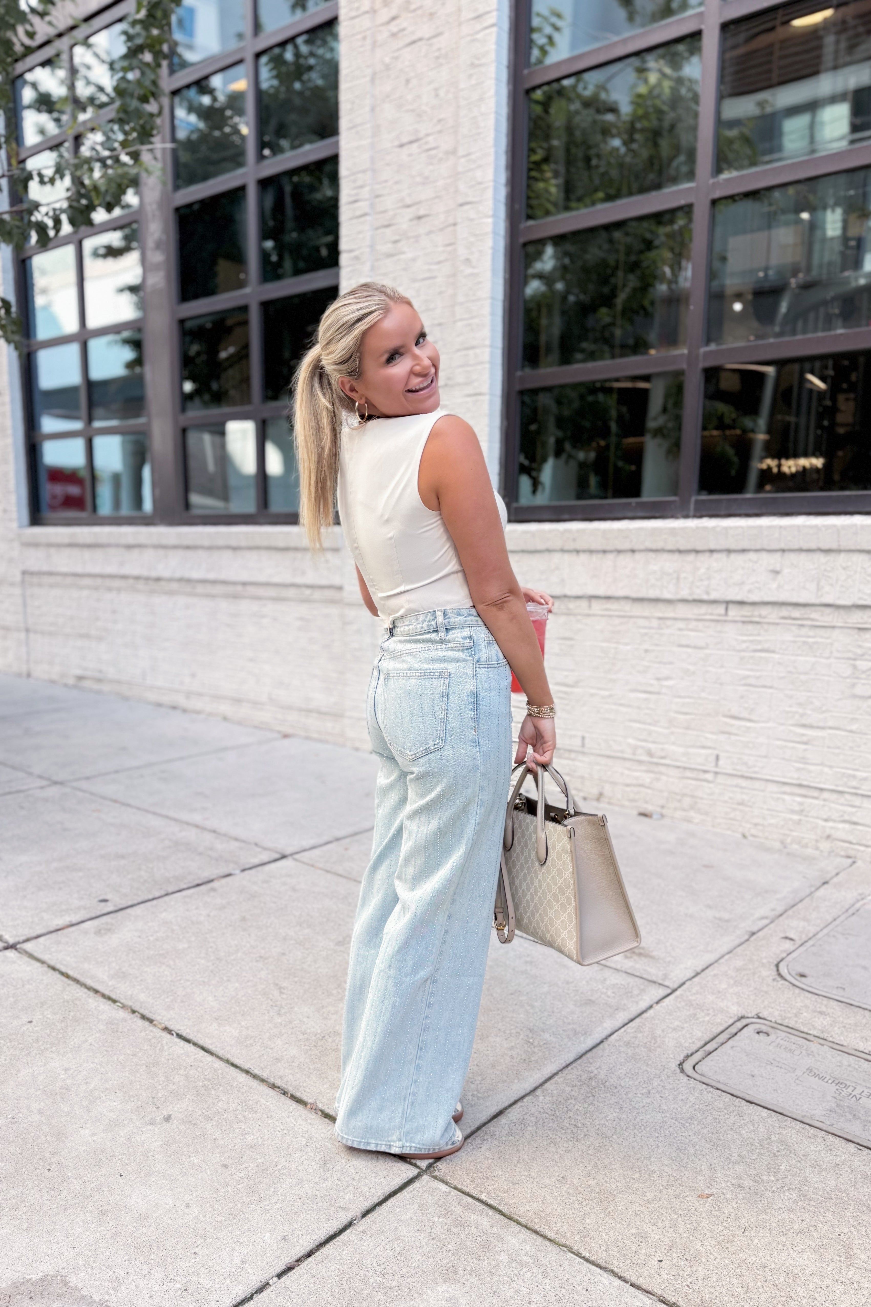 Kelsea Rhinestone Studded Denim Jean - Be You Boutique