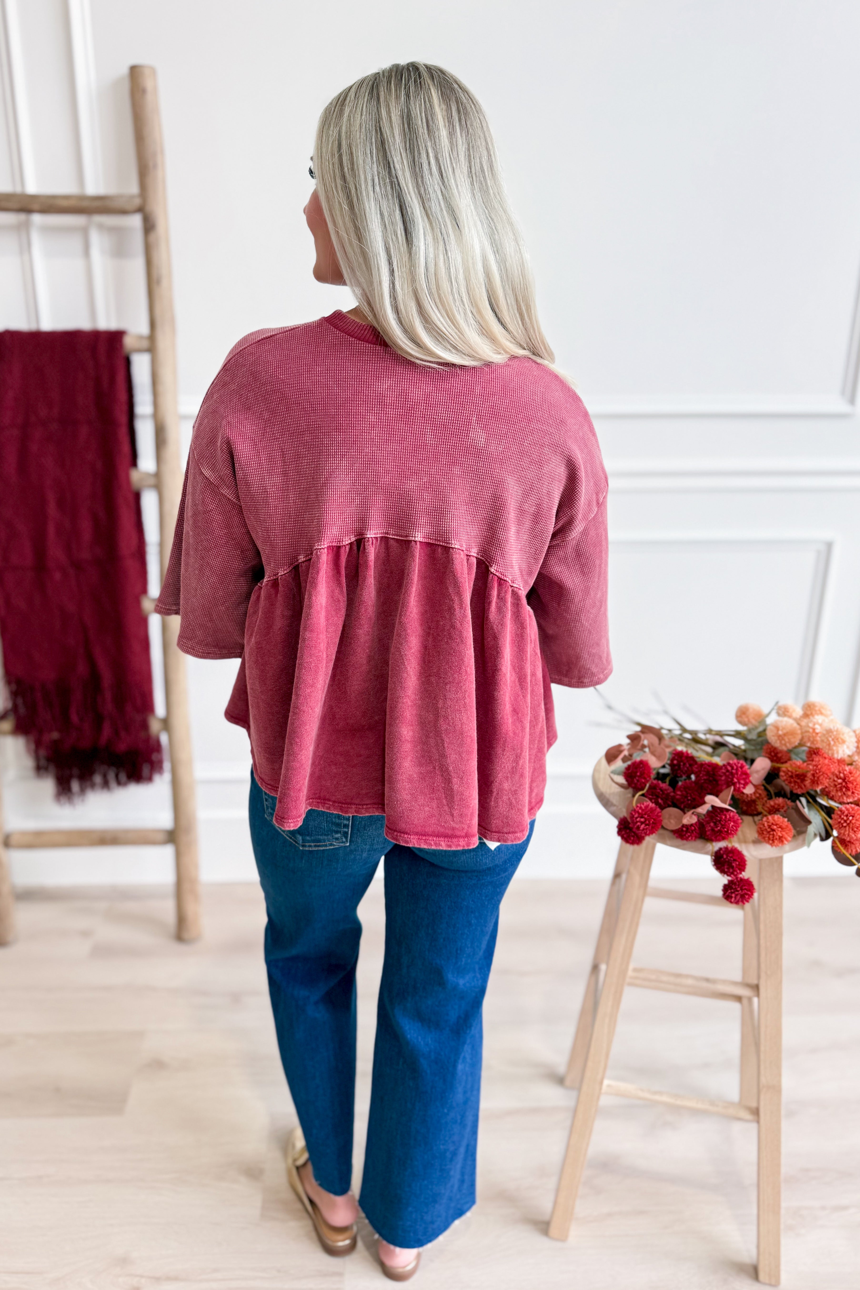 Mia Half Sleeve Mineral Washed Peplum Top - Be You Boutique