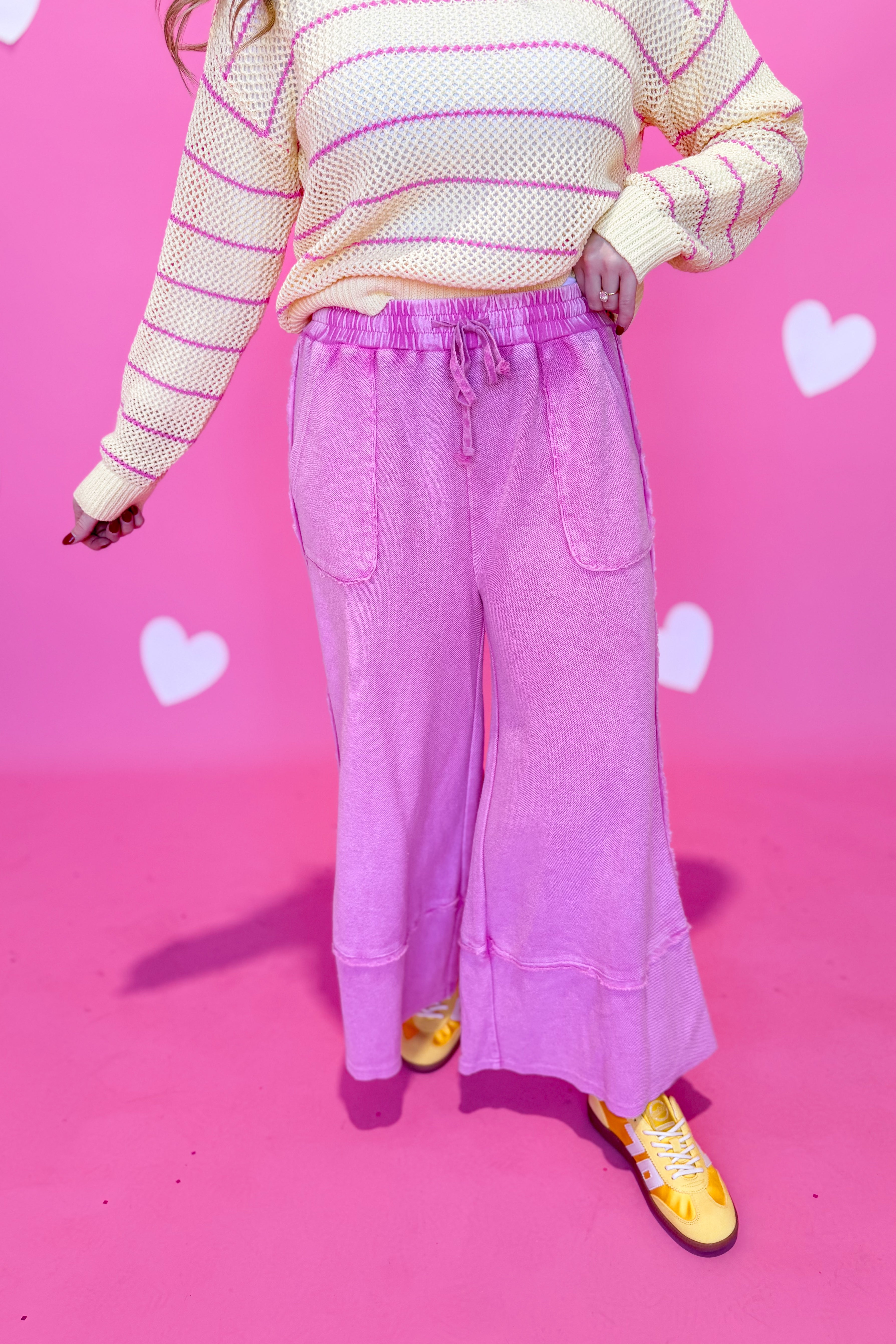 Caris Mineral Washed Upside Down Terry Knit Wide Leg Palazzo Pants - Be You Boutique