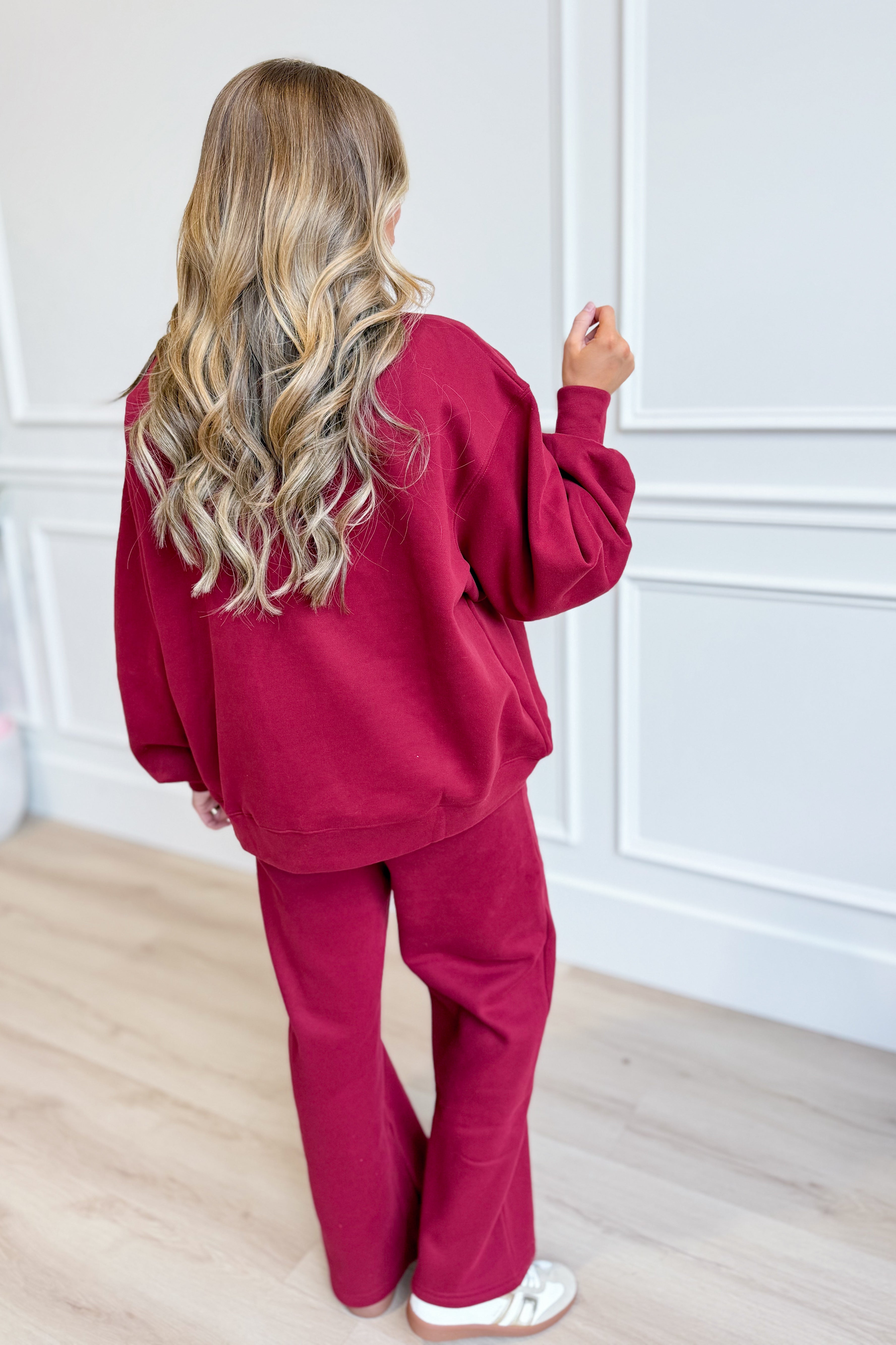 Crimson mock neck sweatshirt from BUCKET LIST's 137 Graphic Sweatshirts collection, featuring a relaxed fit and soft fabric.