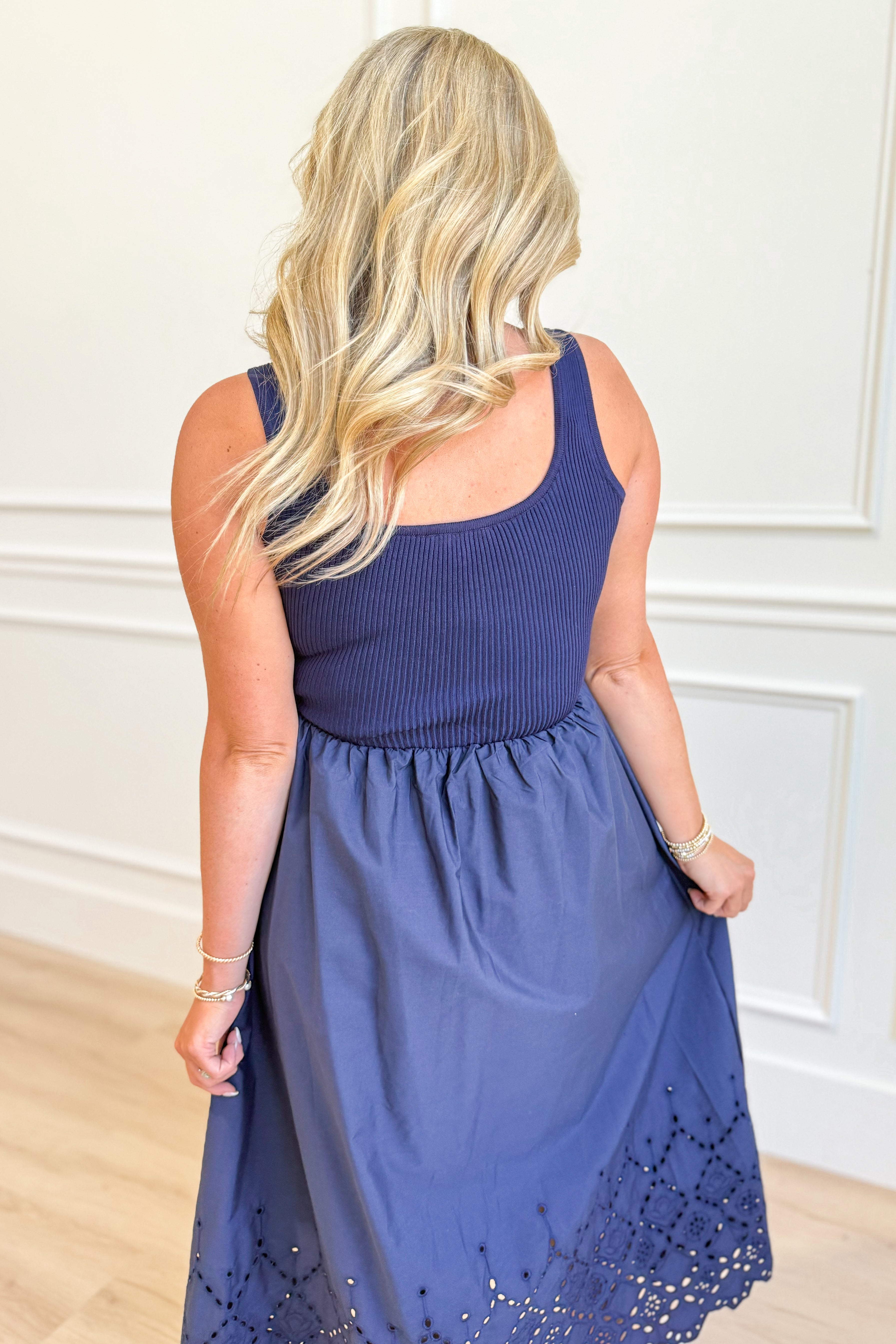 Laura Eyelet Hem Tank Midi Dress - Be You Boutique