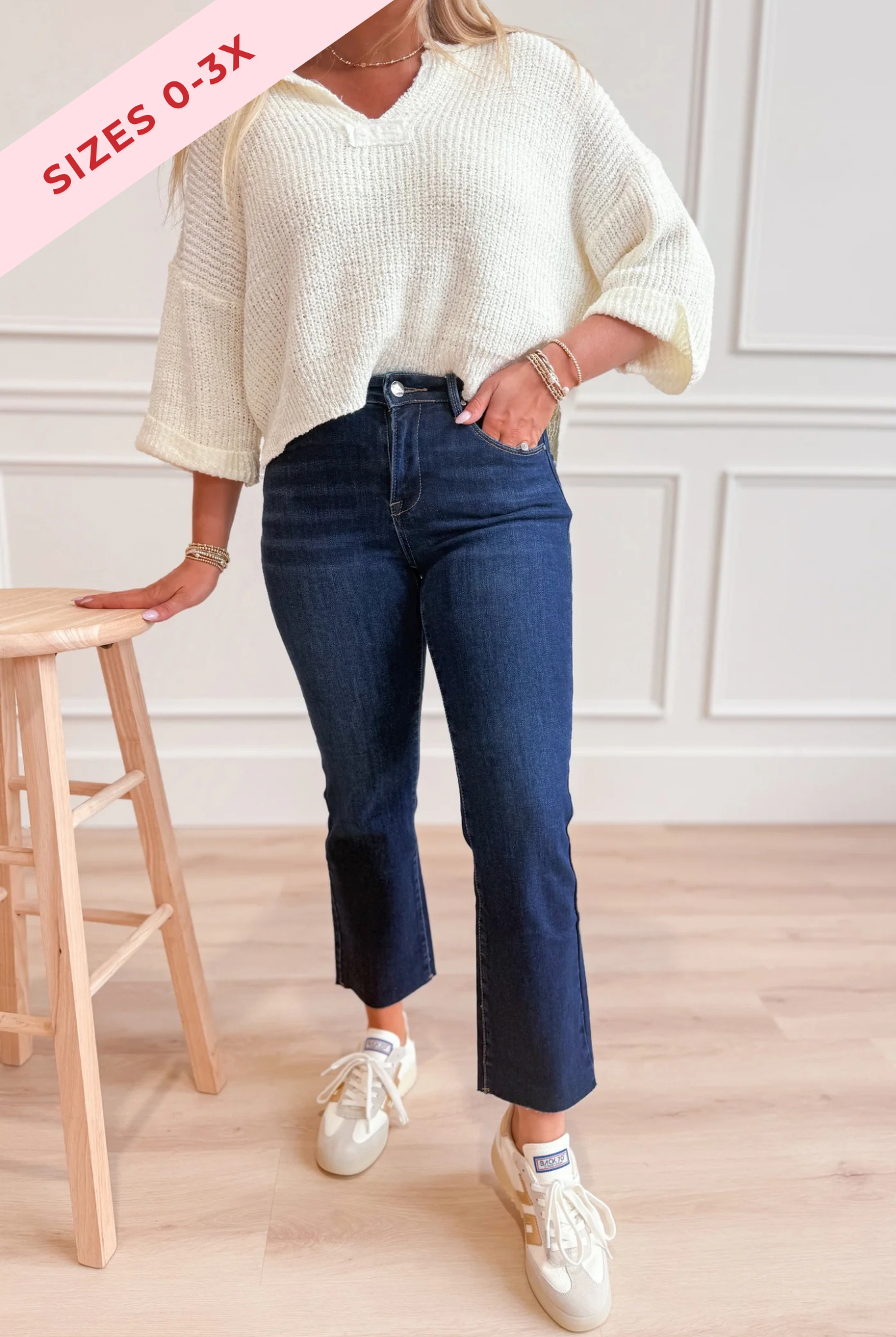 Risen John mid-rise straight raw edge jeans in dark denim, featuring classic five-pocket style and raw hem detail.