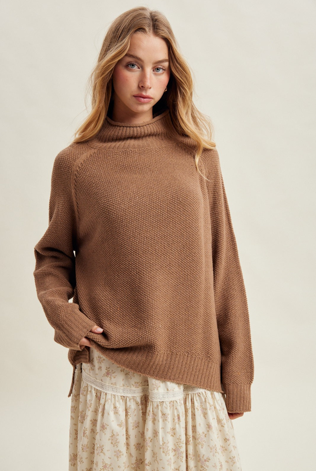 Wishlist Maddie Mocha Turtle Neck Sweater from the 132 Fall Sweaters collection, featuring a cozy mocha-colored knit with a high neckline.