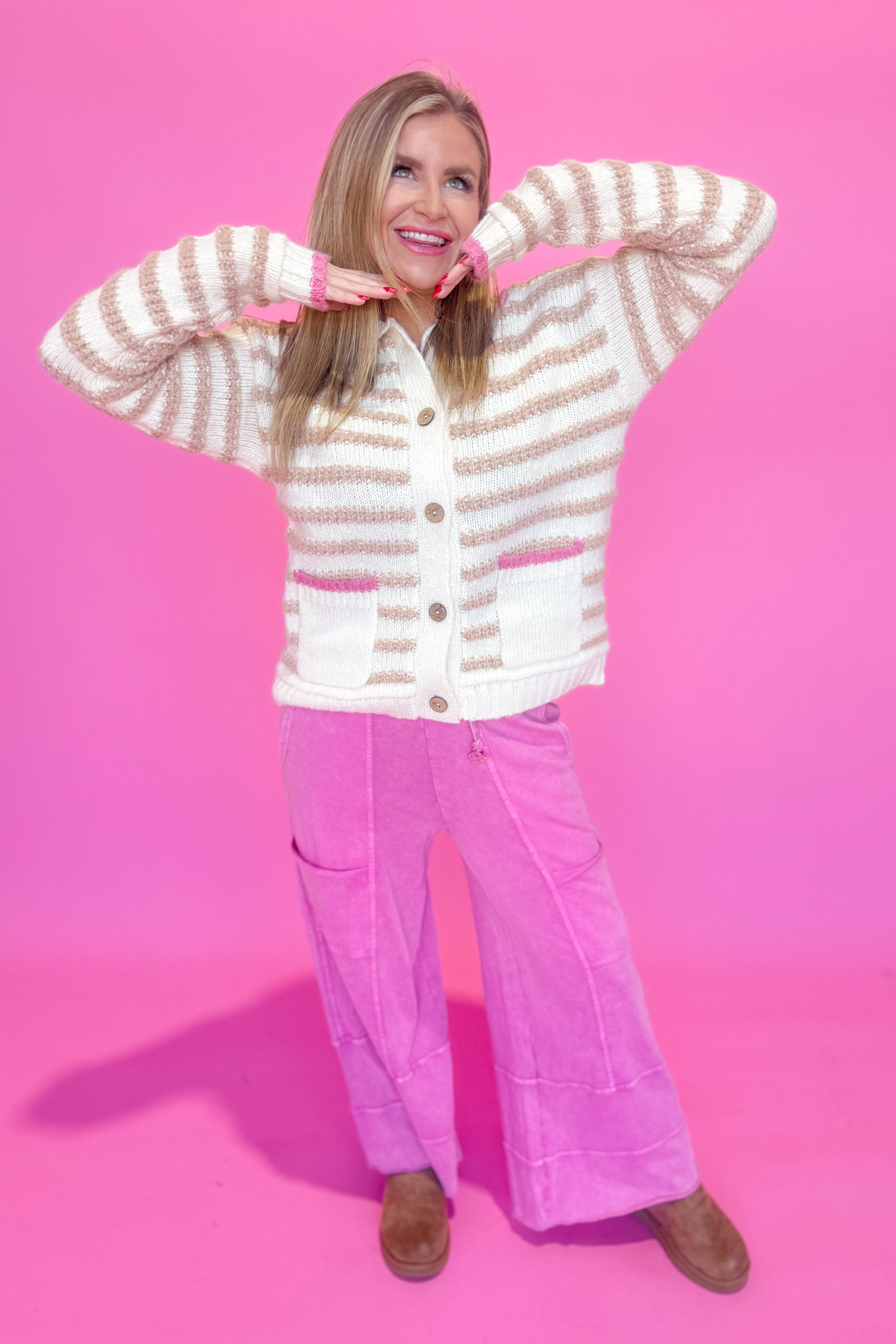 Betsy Striped Collar Button Down Sweater - Be You Boutique