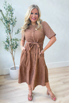 Lucy Corduroy Tie Waist Midi Dress - Be You Boutique