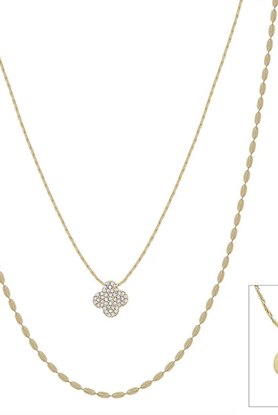 Danny Double Layered Knot Rhinestone Clover Chain Necklace - Be You Boutique