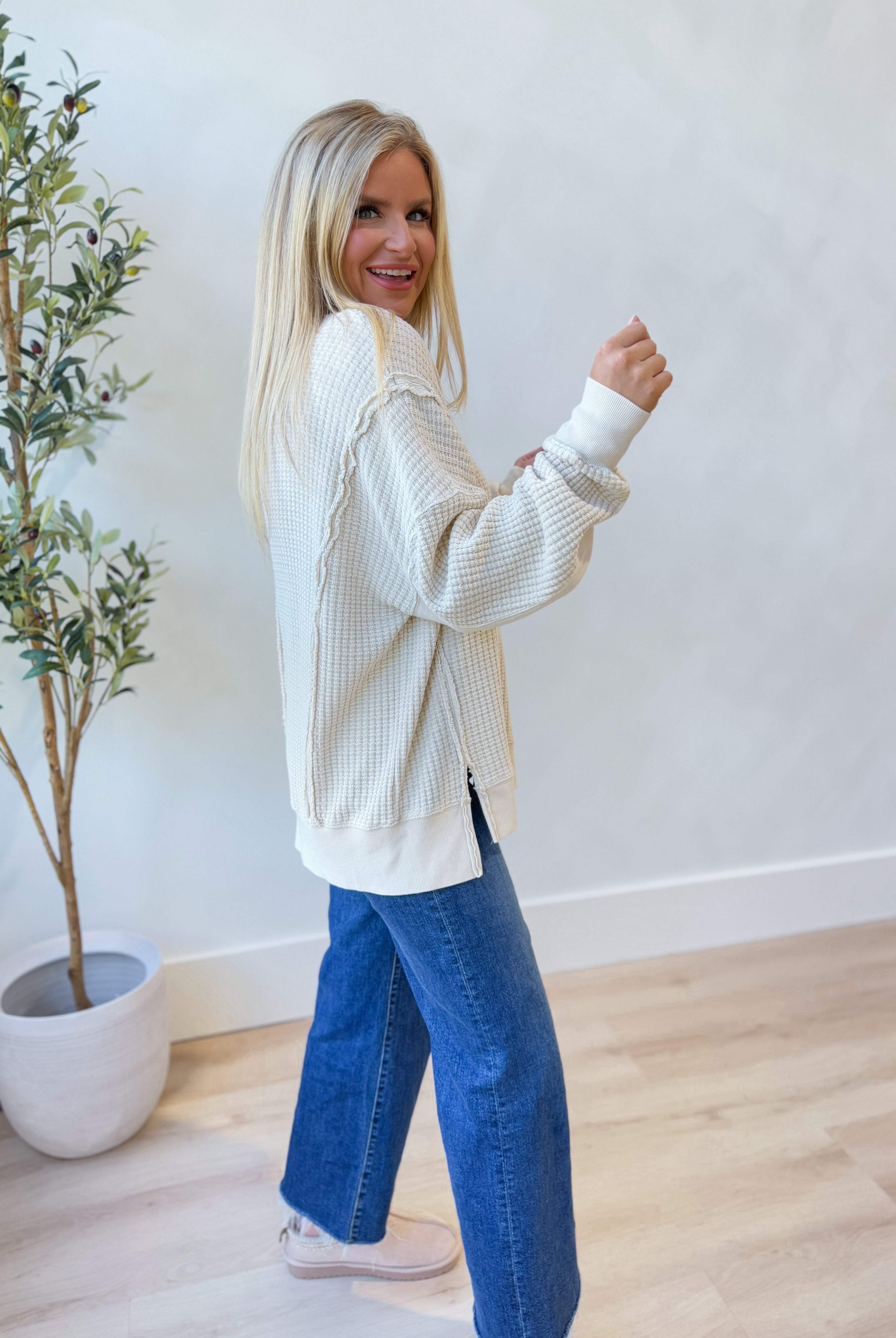 Brooke Mineral Washed Thermal Pullover - Be You Boutique