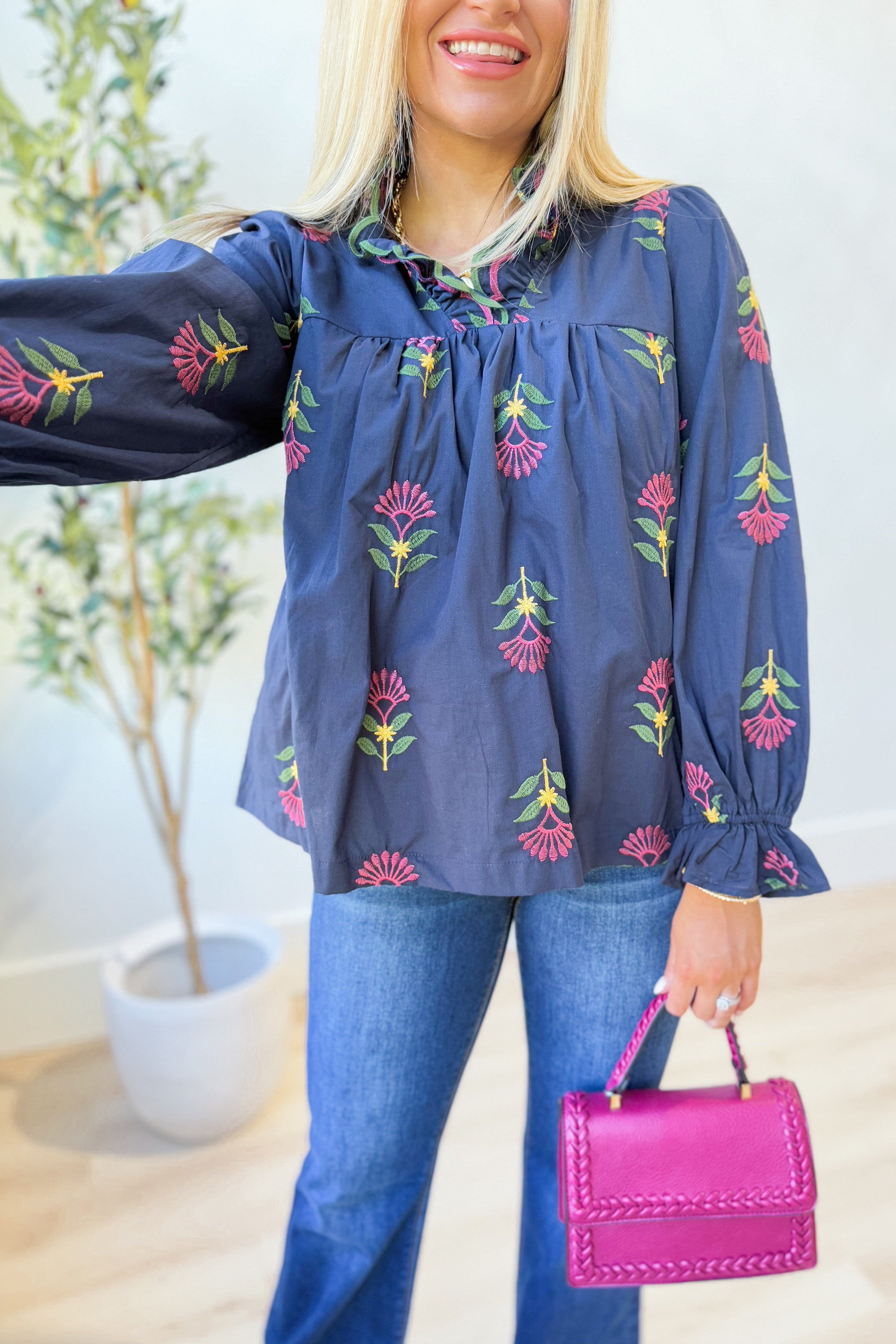 Tori Floral Scallop Trim Top - Be You Boutique