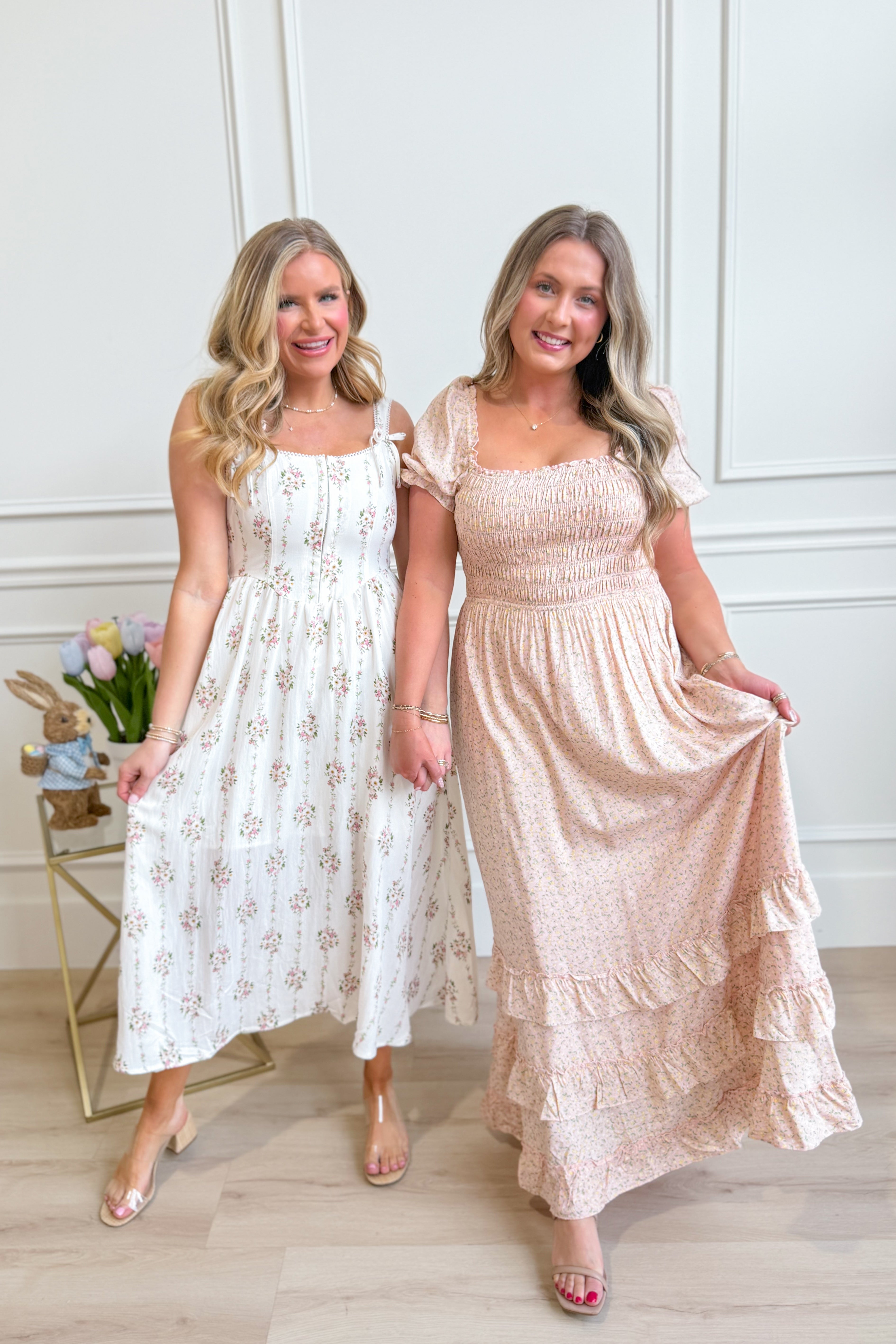 IN LOOM Luna smocked floral maxi dress featuring a fitted bodice, flowing skirt, and vibrant floral pattern, ideal for dressy occasions