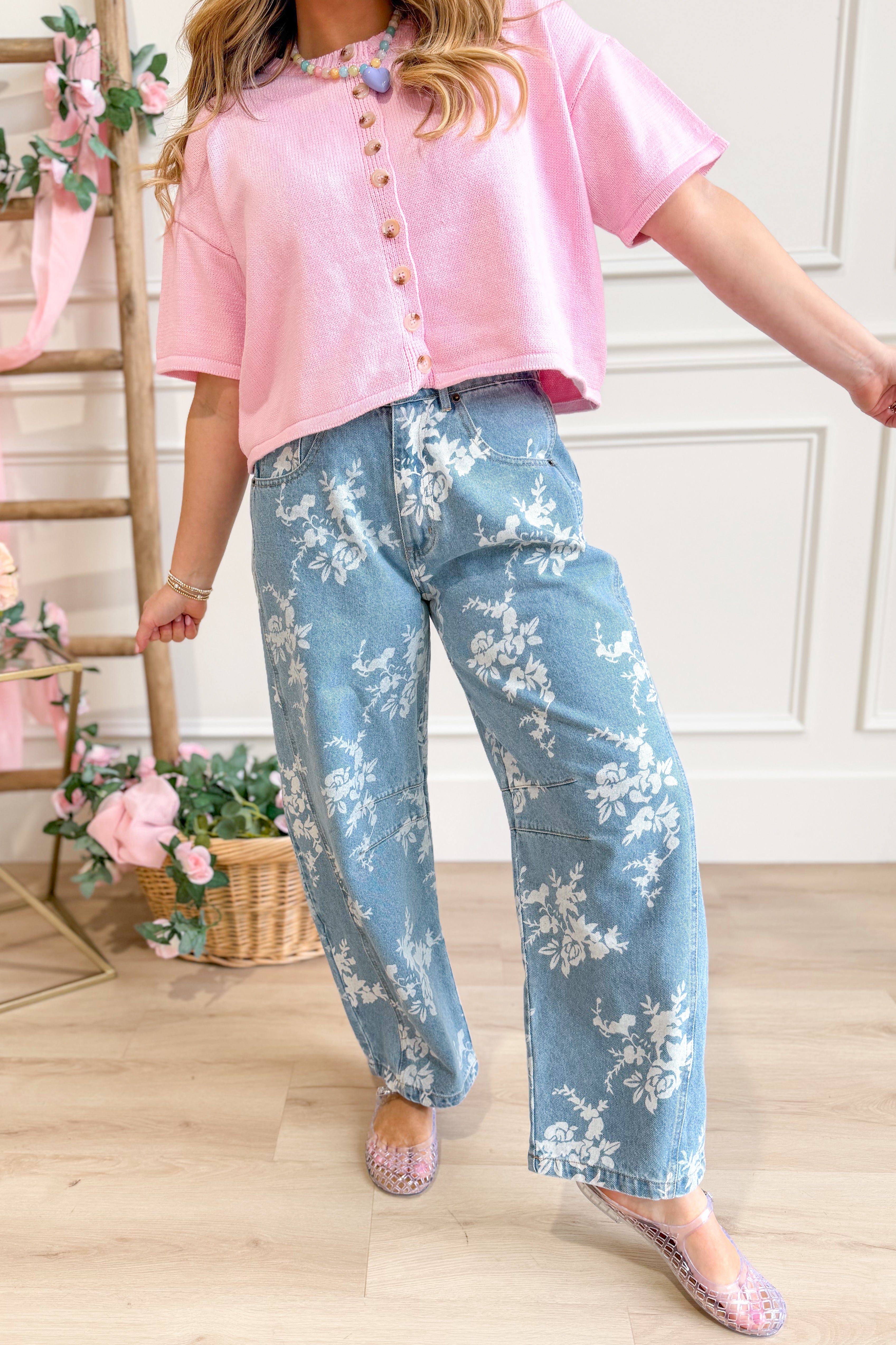 Raelynn Floral Printed Denim Pant - Be You Boutique