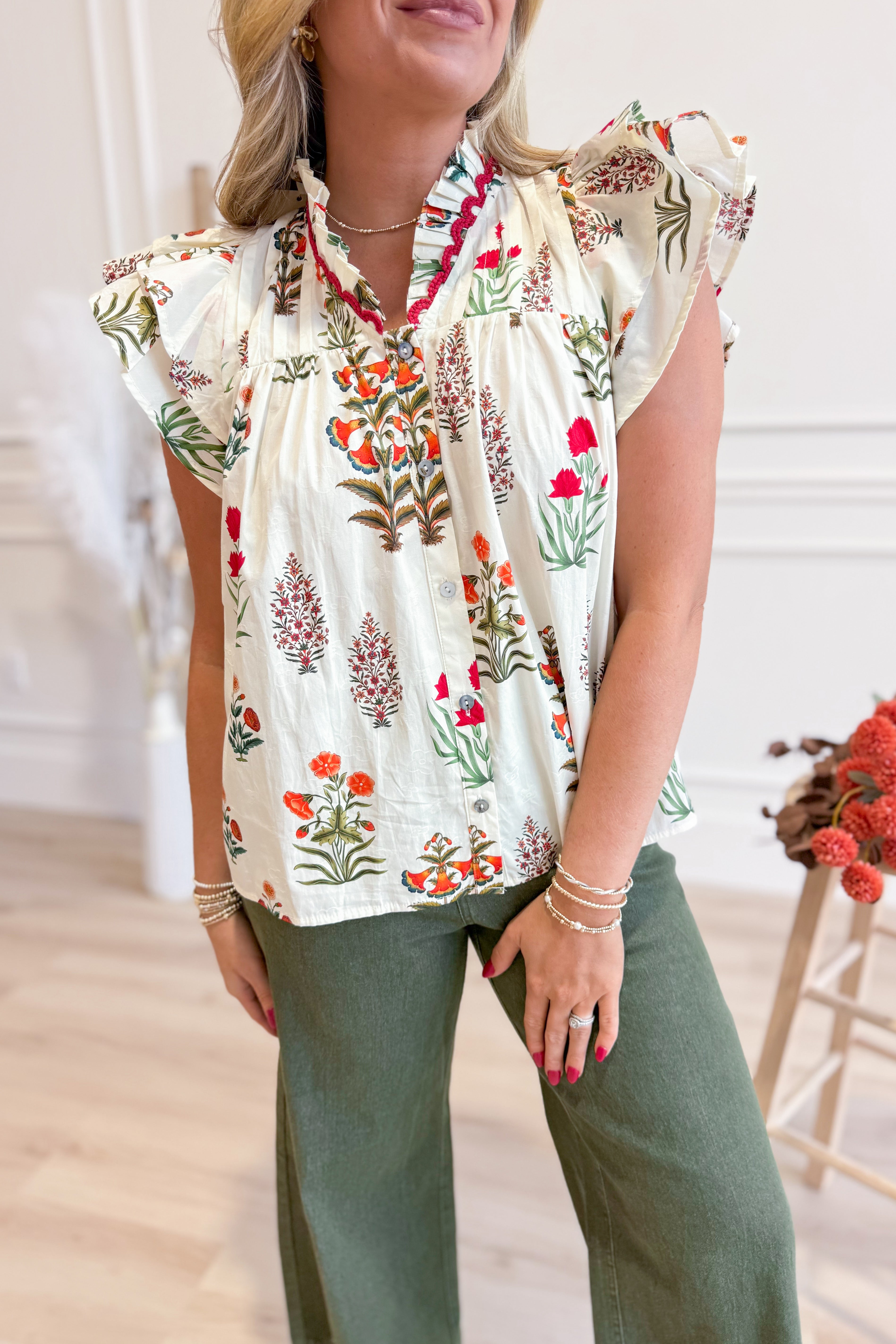 Hayley Floral Split Neck Top - Be You Boutique