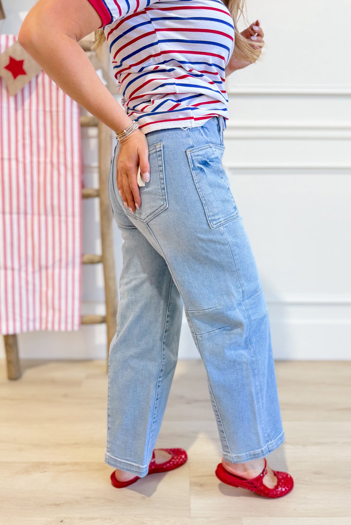 Risen Fredrick slouchy ankle boyfriend jeans in light denim, featuring a relaxed fit and distressed details, size 0-3XL.