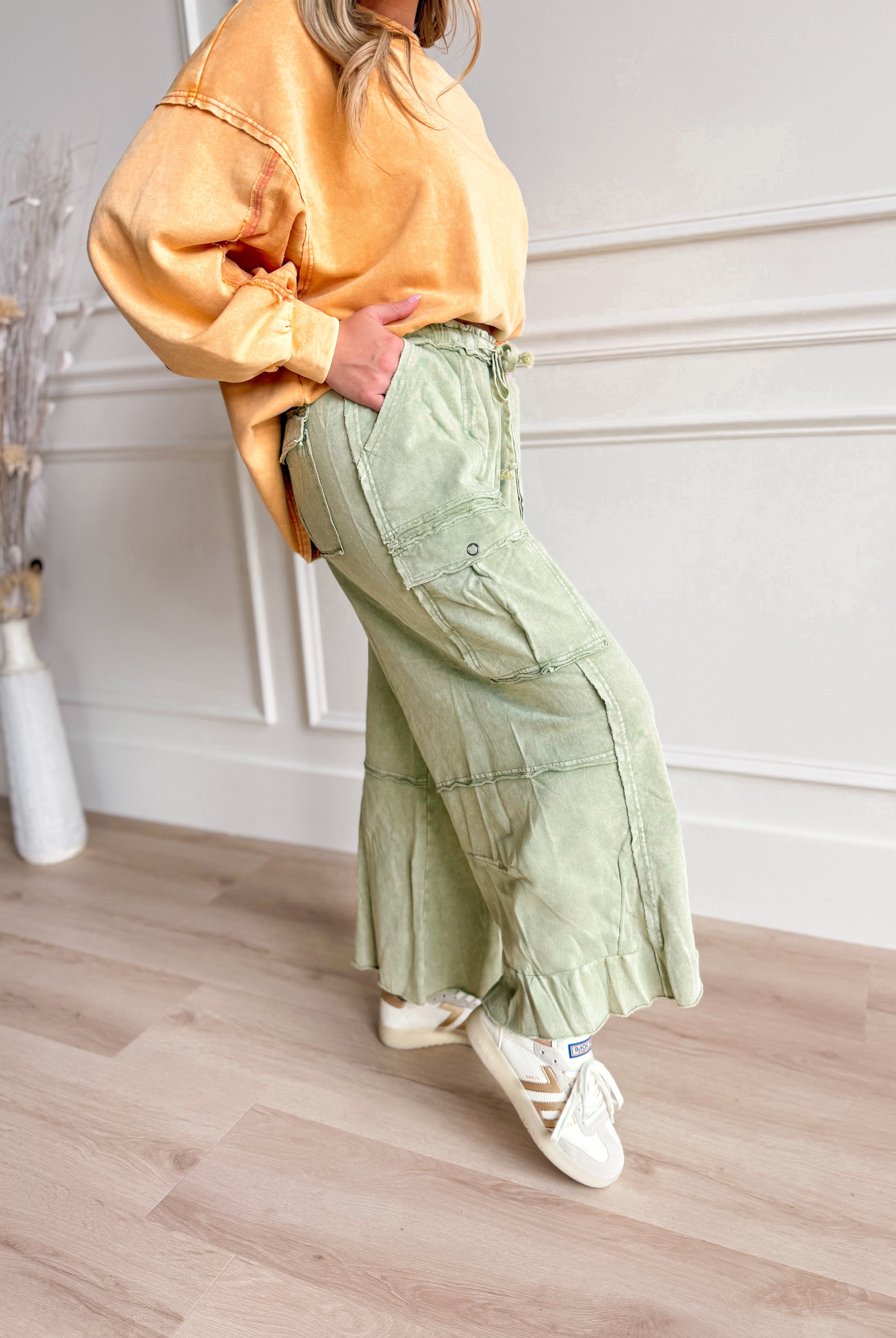 Mateo Mineral Washed Wide Leg Cargo Pants - Be You Boutique