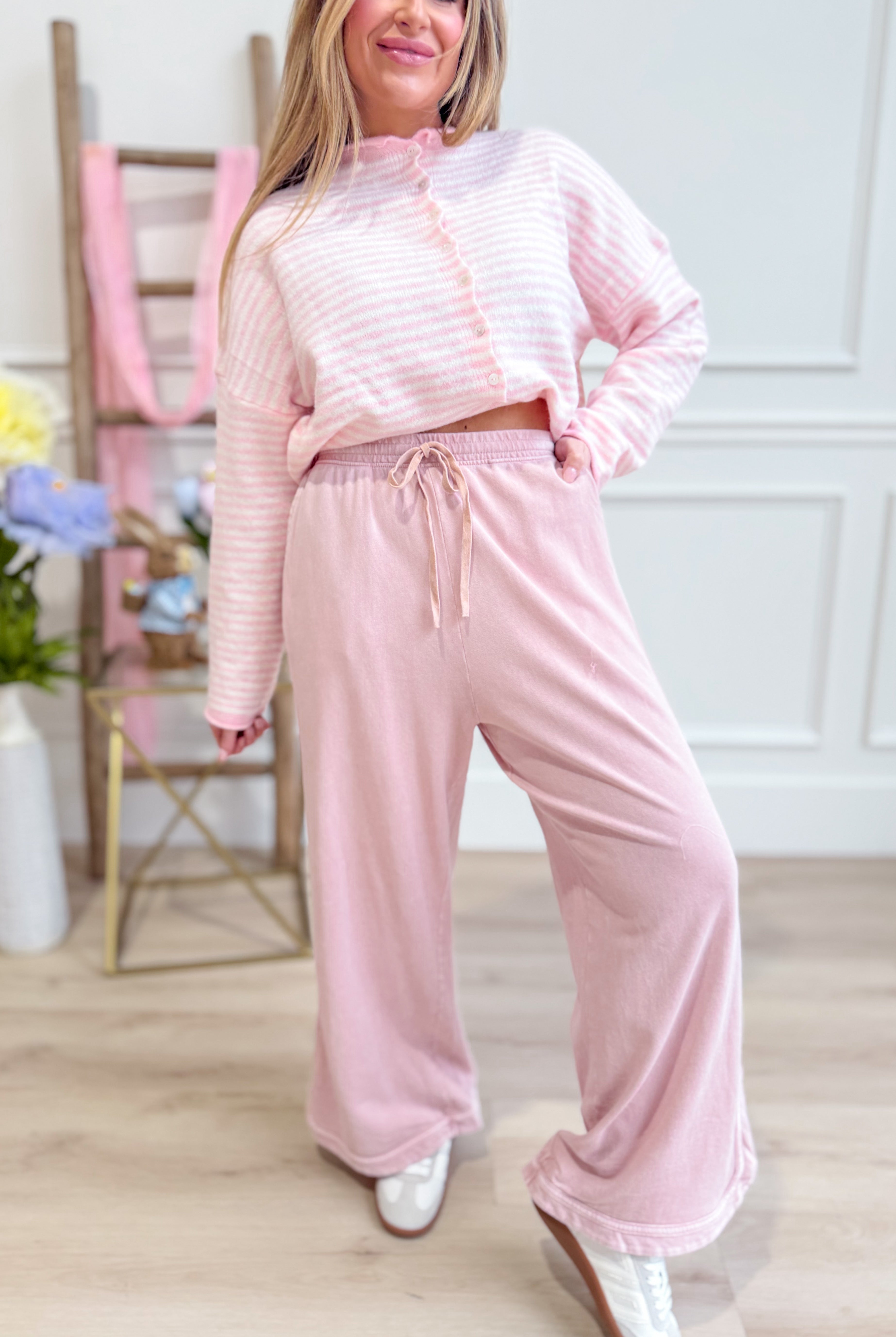 EASEL Cooper Washed Terry Knit Pant in 156 style, soft terry fabric with relaxed fit and knit texture, shown in a neutral color.