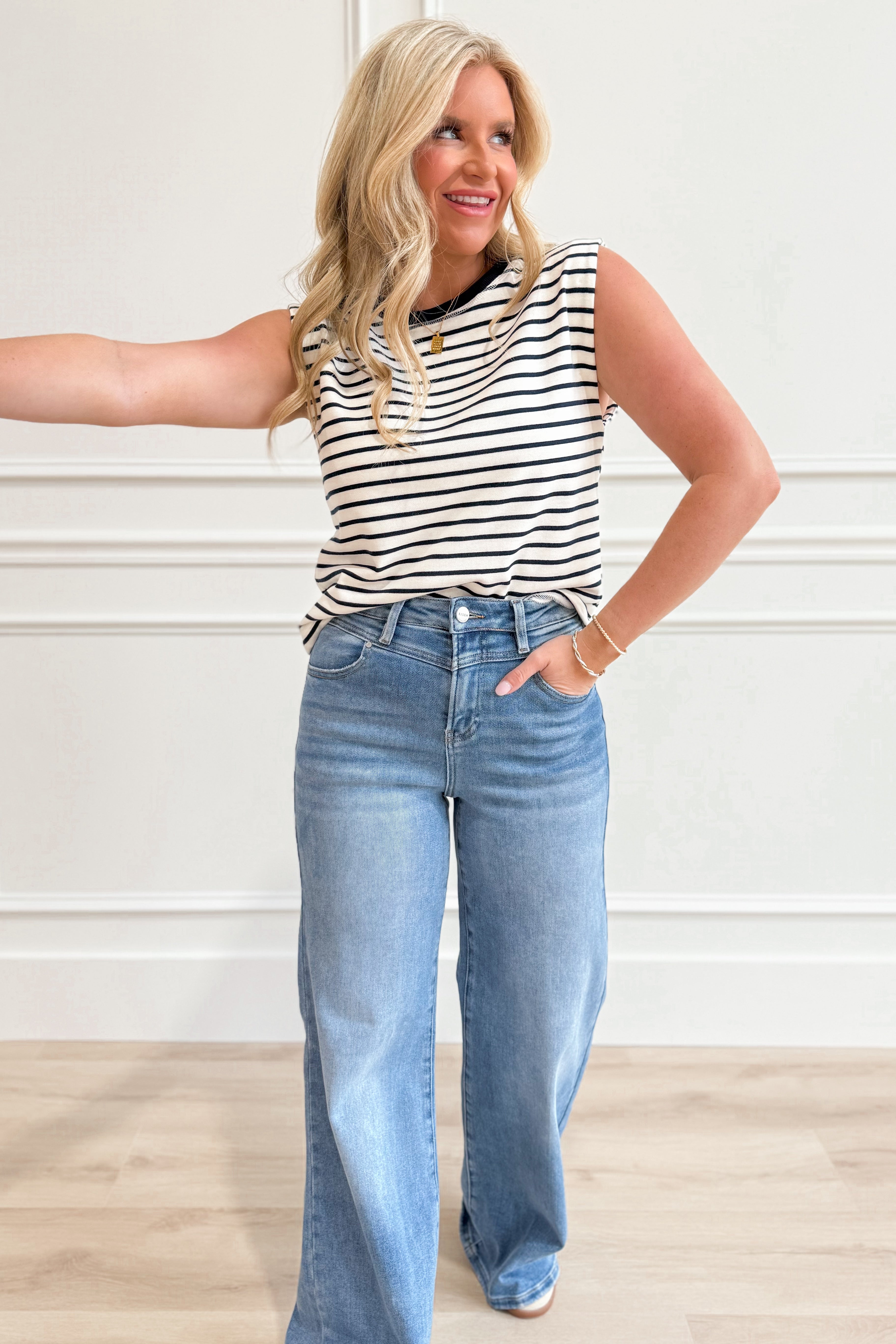 Navy Striped Sleeveless Top - Be You Boutique