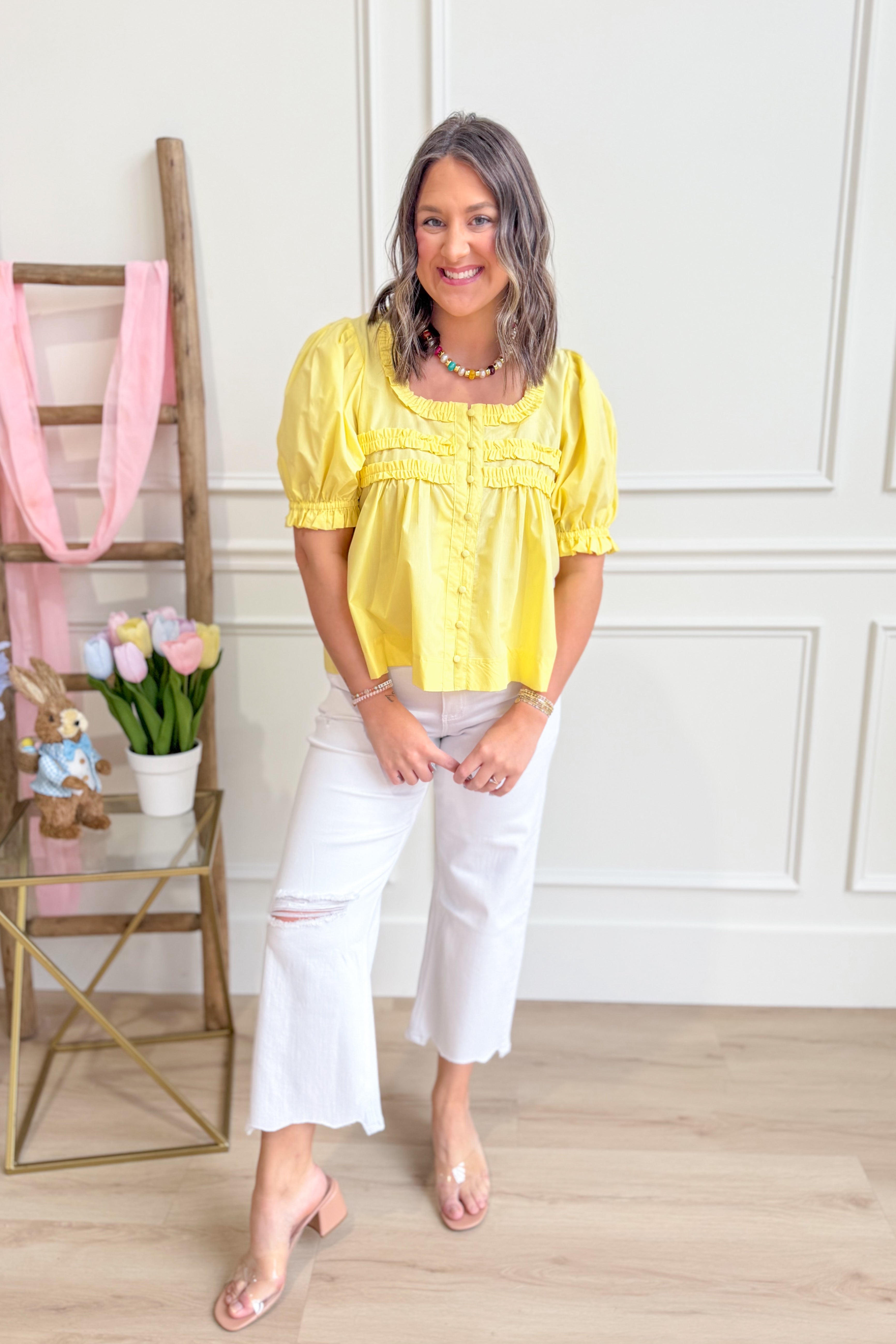 Holly Puff Sleeve Frilly Top - Be You Boutique