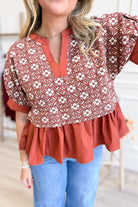 Francine Floral Jacquard Ruffle Hem Top - Be You Boutique