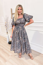 Courtney Floral Balloon Sleeve Midi Dress - Be You Boutique