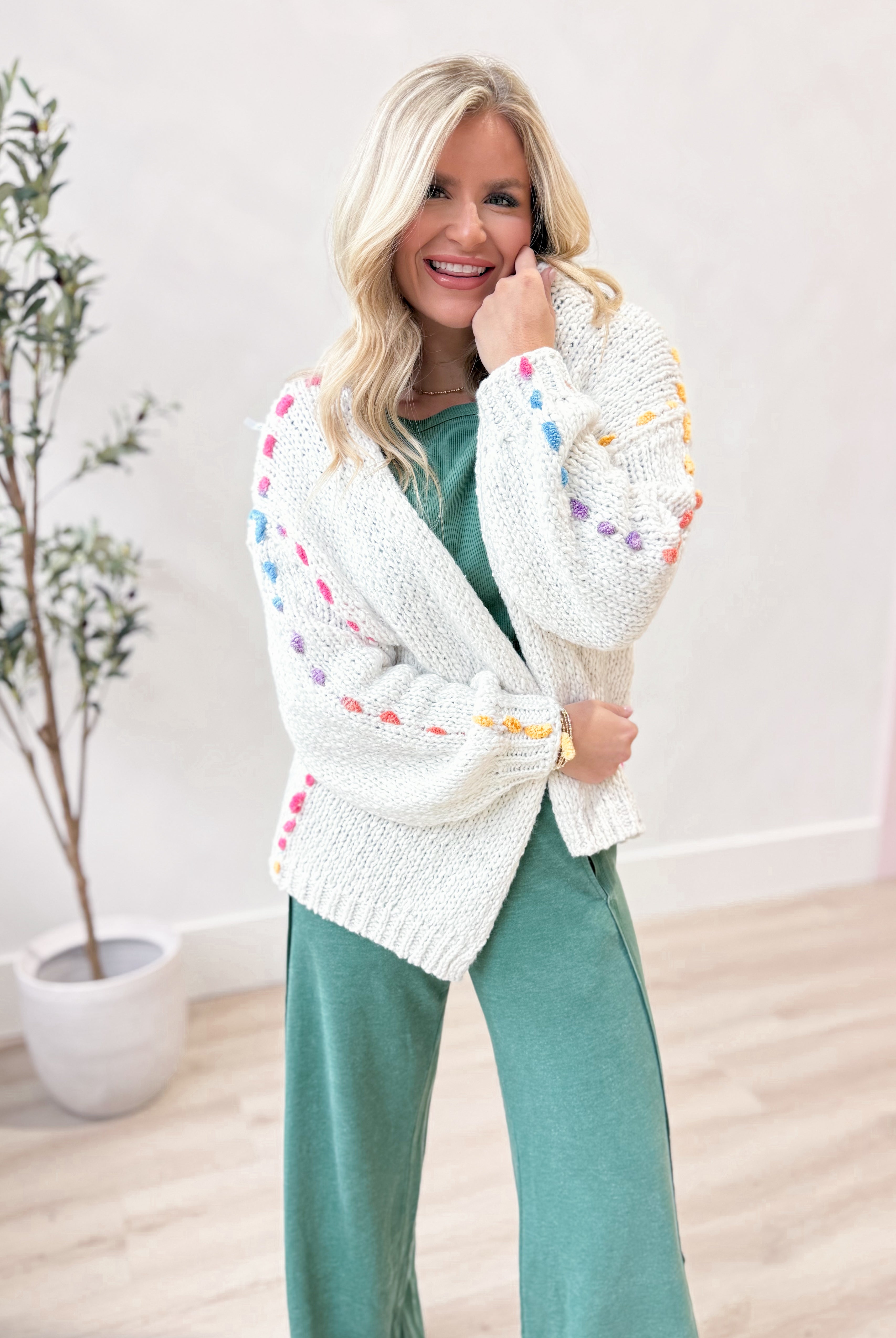 Val Rainbow Thread Trim Cardigan - Be You Boutique
