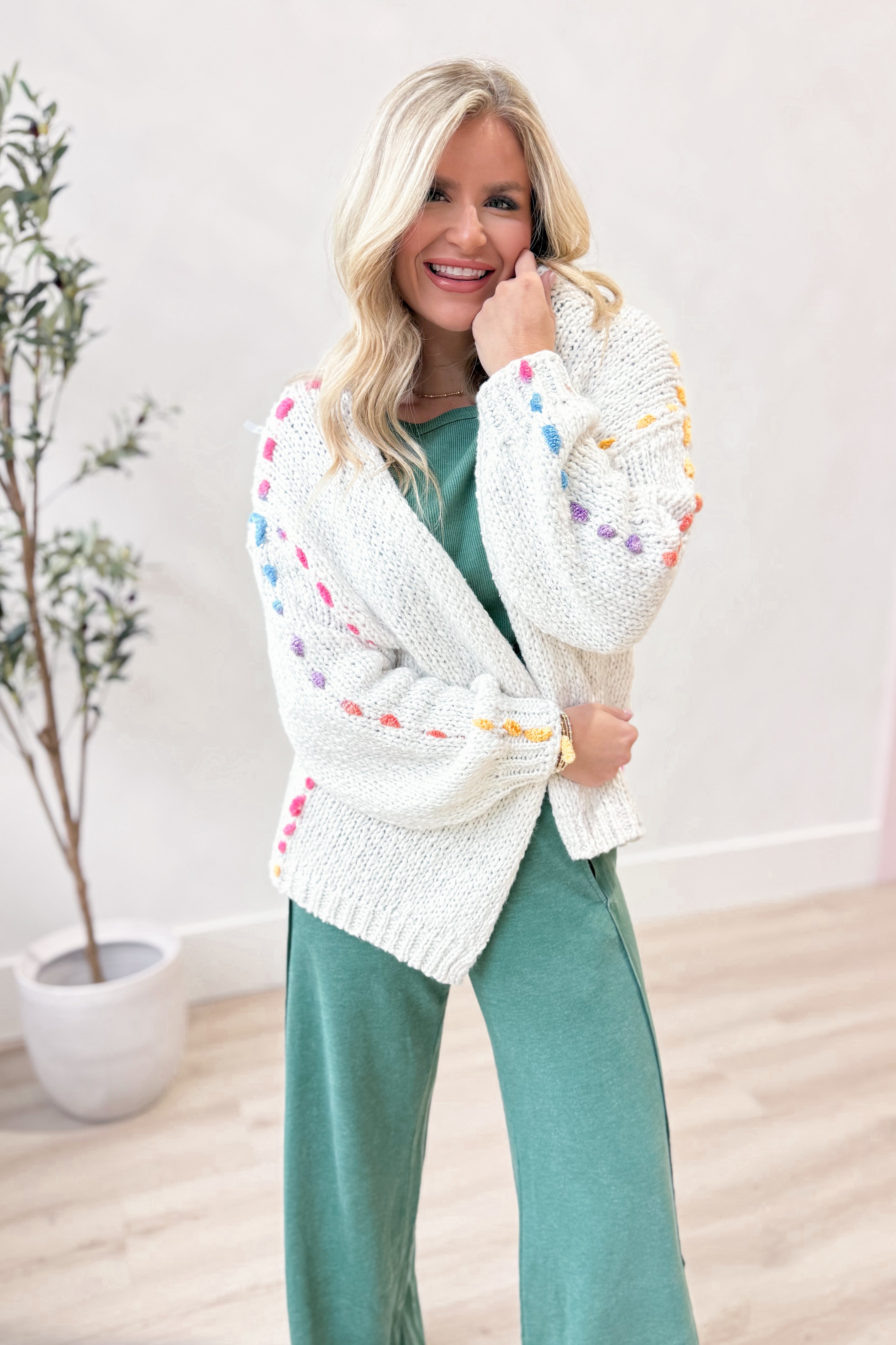 Val Rainbow Thread Trim Cardigan - Be You Boutique