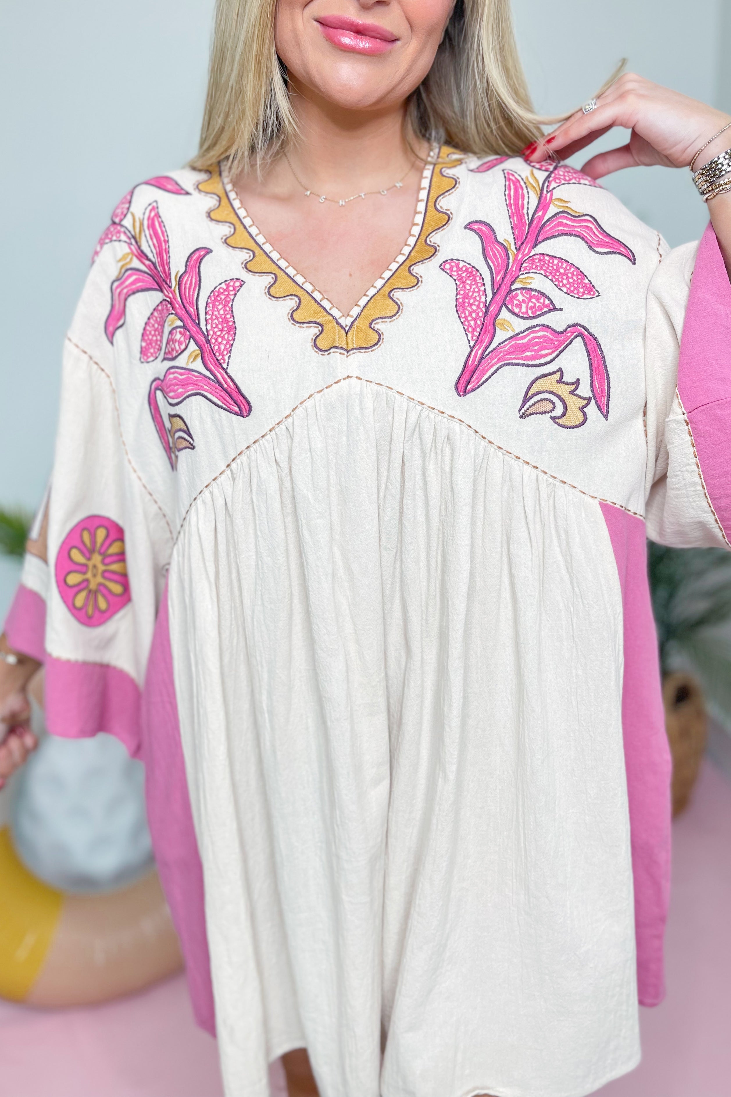 Tucker Embroidered 3/4 Sleeve Dress - Be You Boutique