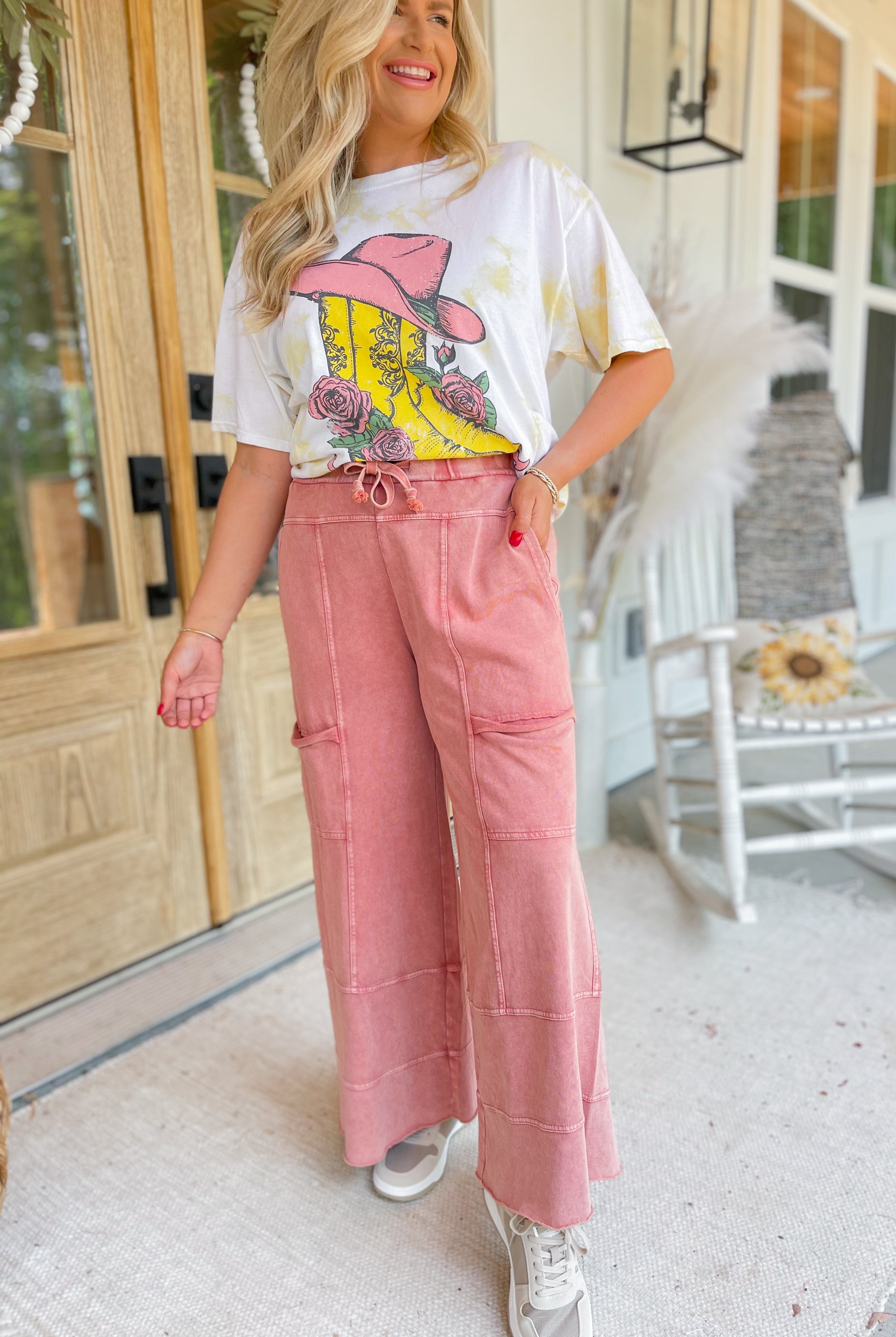 Bradley Mineral Washed Terry Knit Wide Leg Pants - Be You Boutique