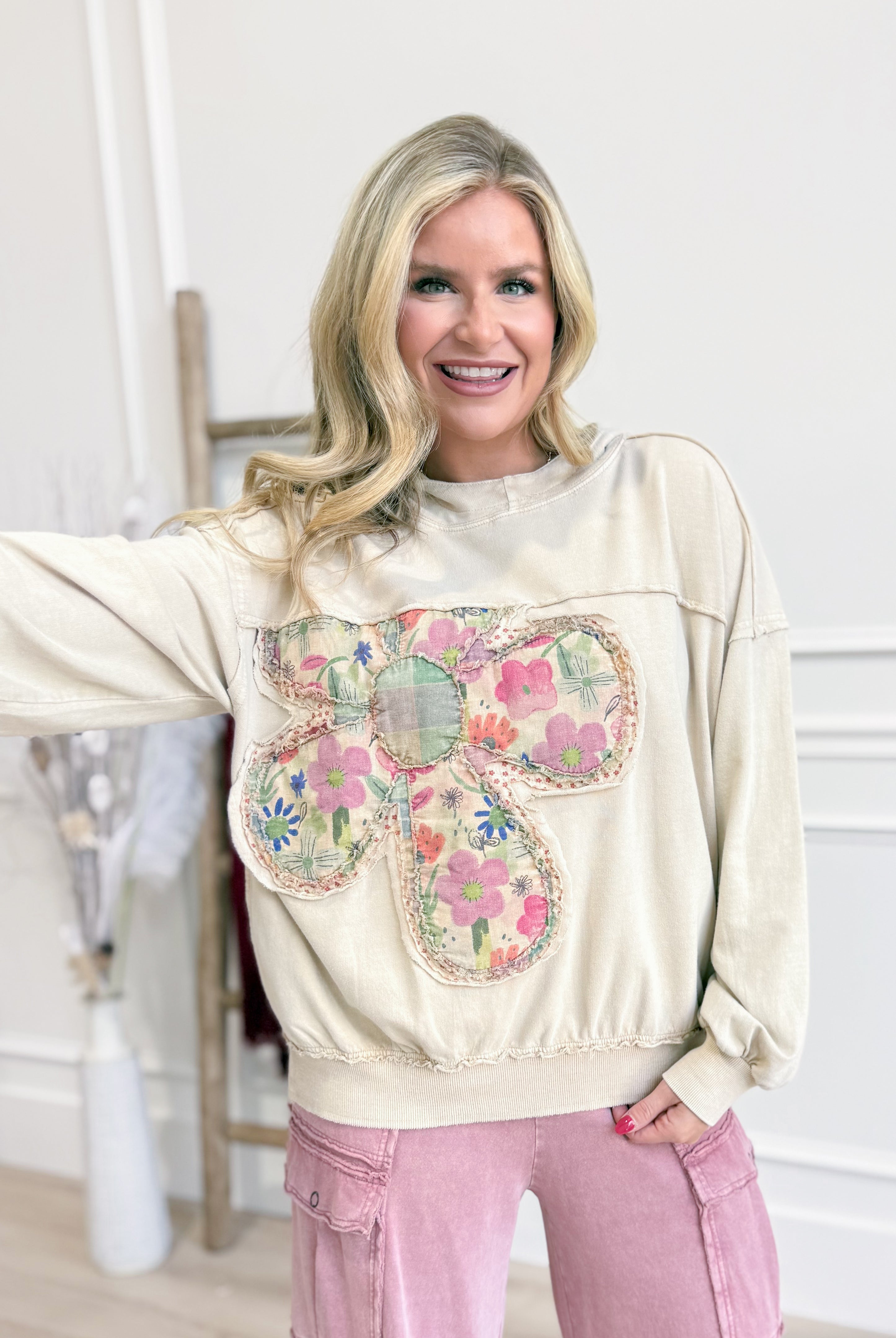 Nora Flower Patch Hoodie Pullover - Be You Boutique