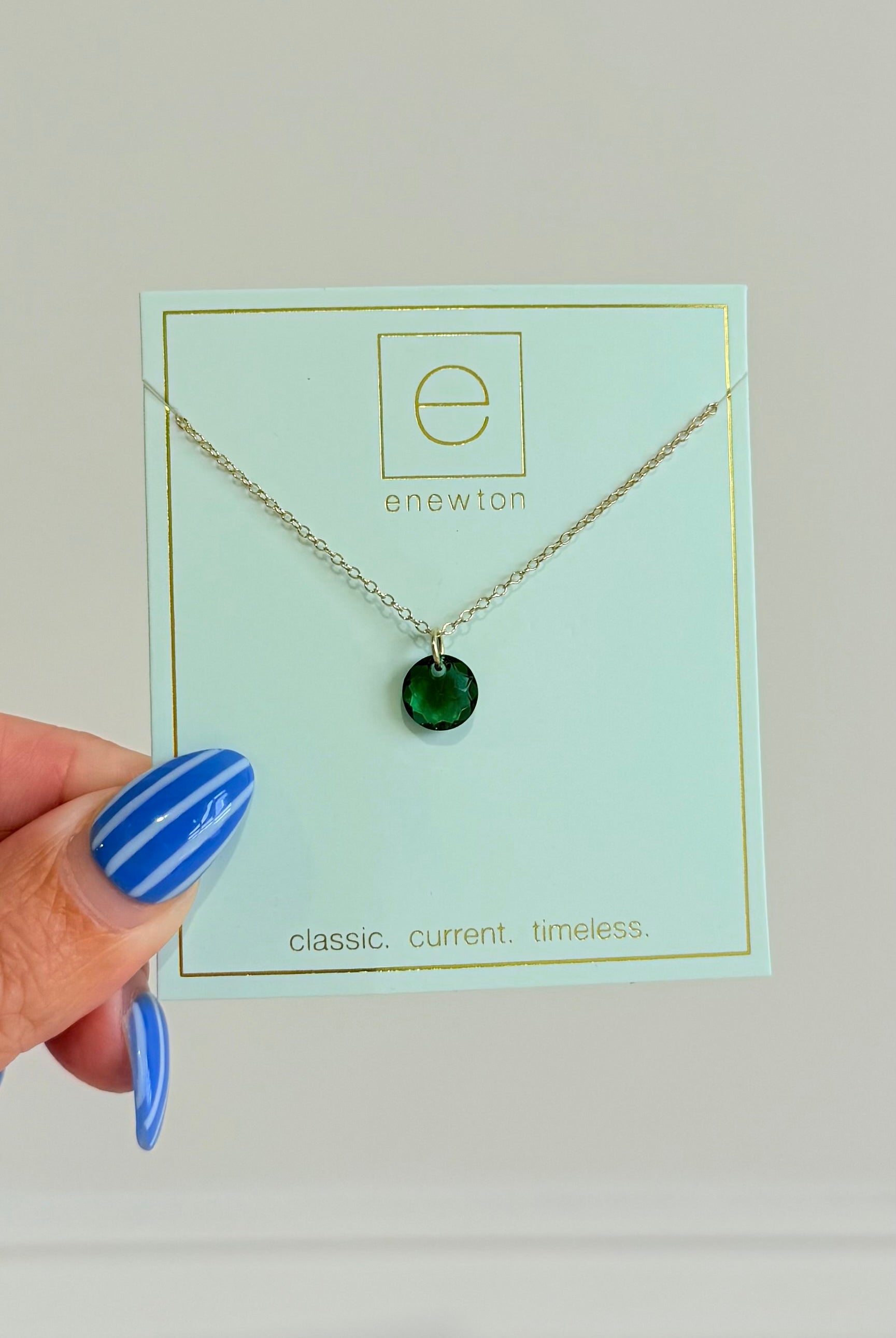 Enewton 16-inch classic birthstone necklace with a sparkling gemstone pendant in a delicate jewelry setting.