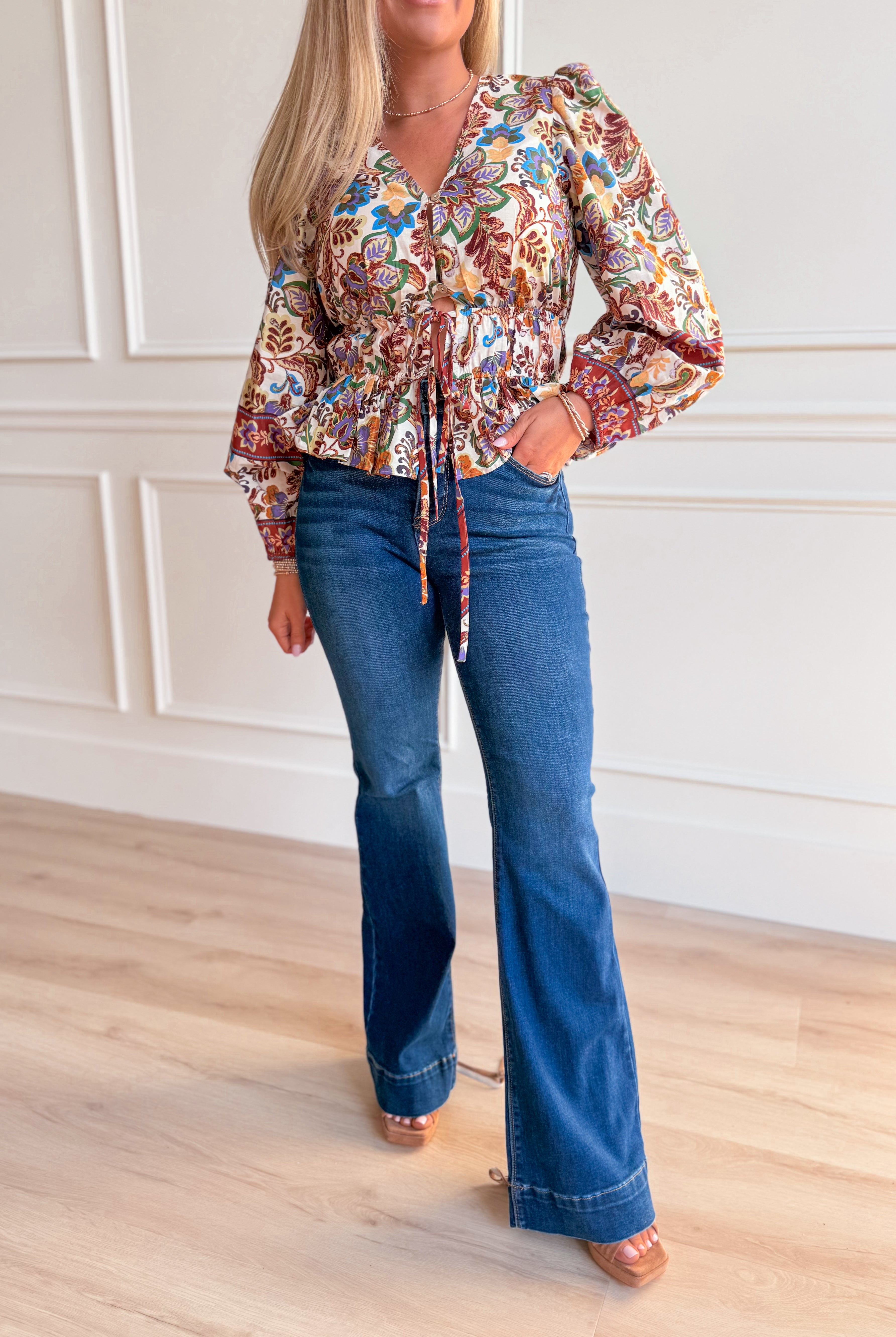 Regal Paisley Print Long Sleeve Top - Be You Boutique