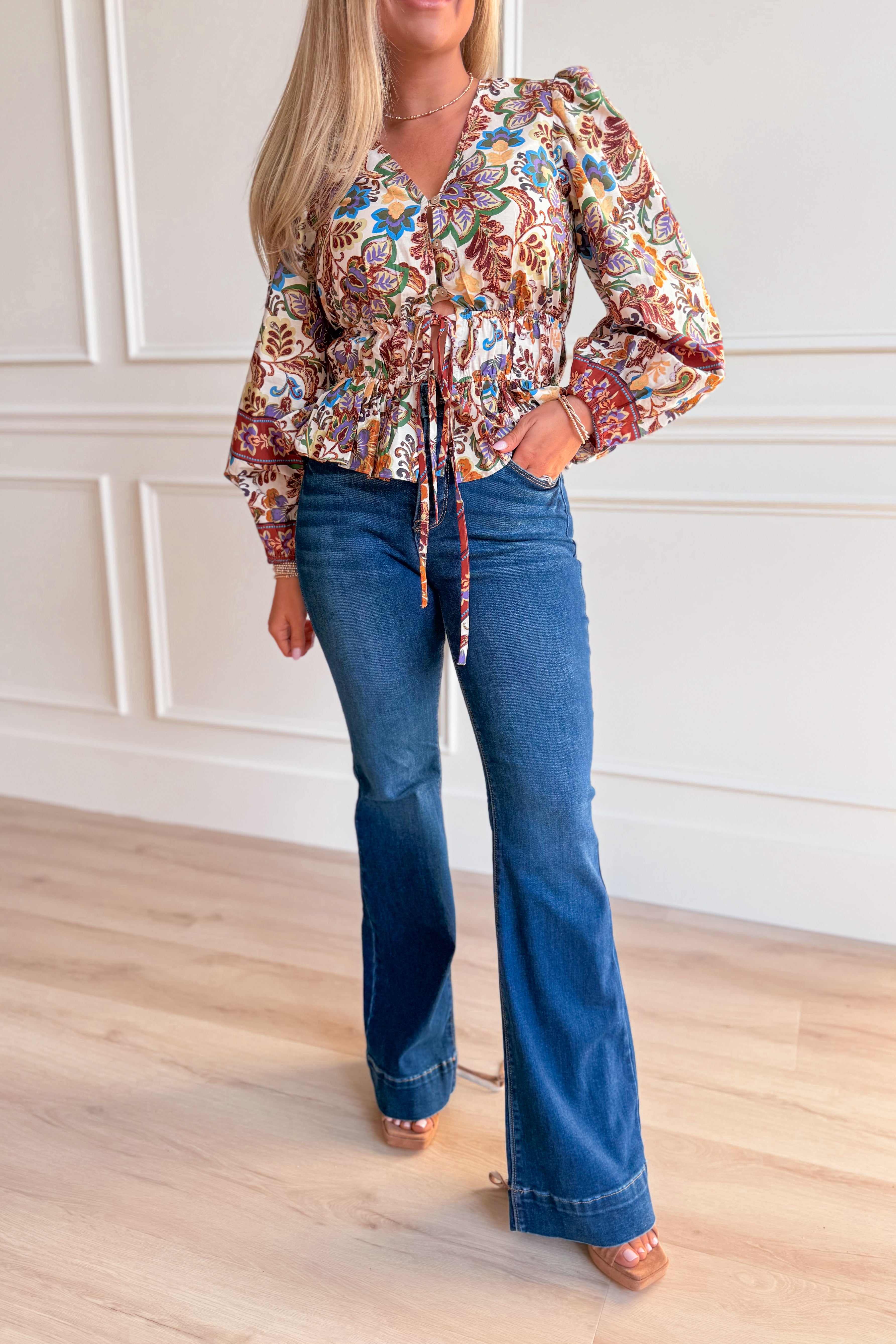Regal Paisley Print Long Sleeve Top - Be You Boutique