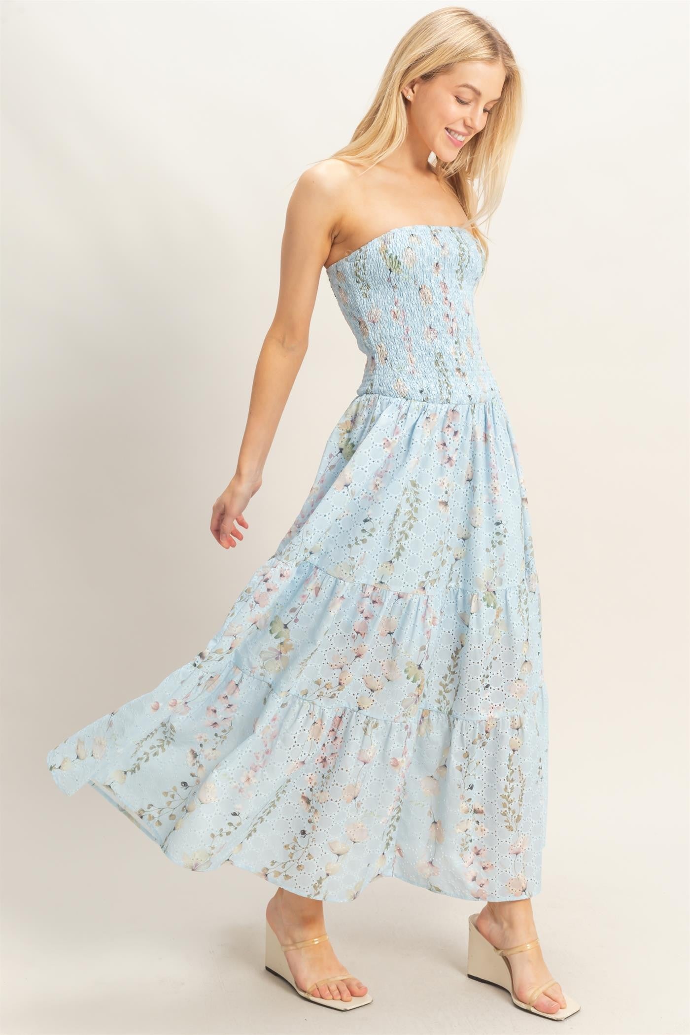 Caroline Smocked Strapless Midi Dress - Be You Boutique