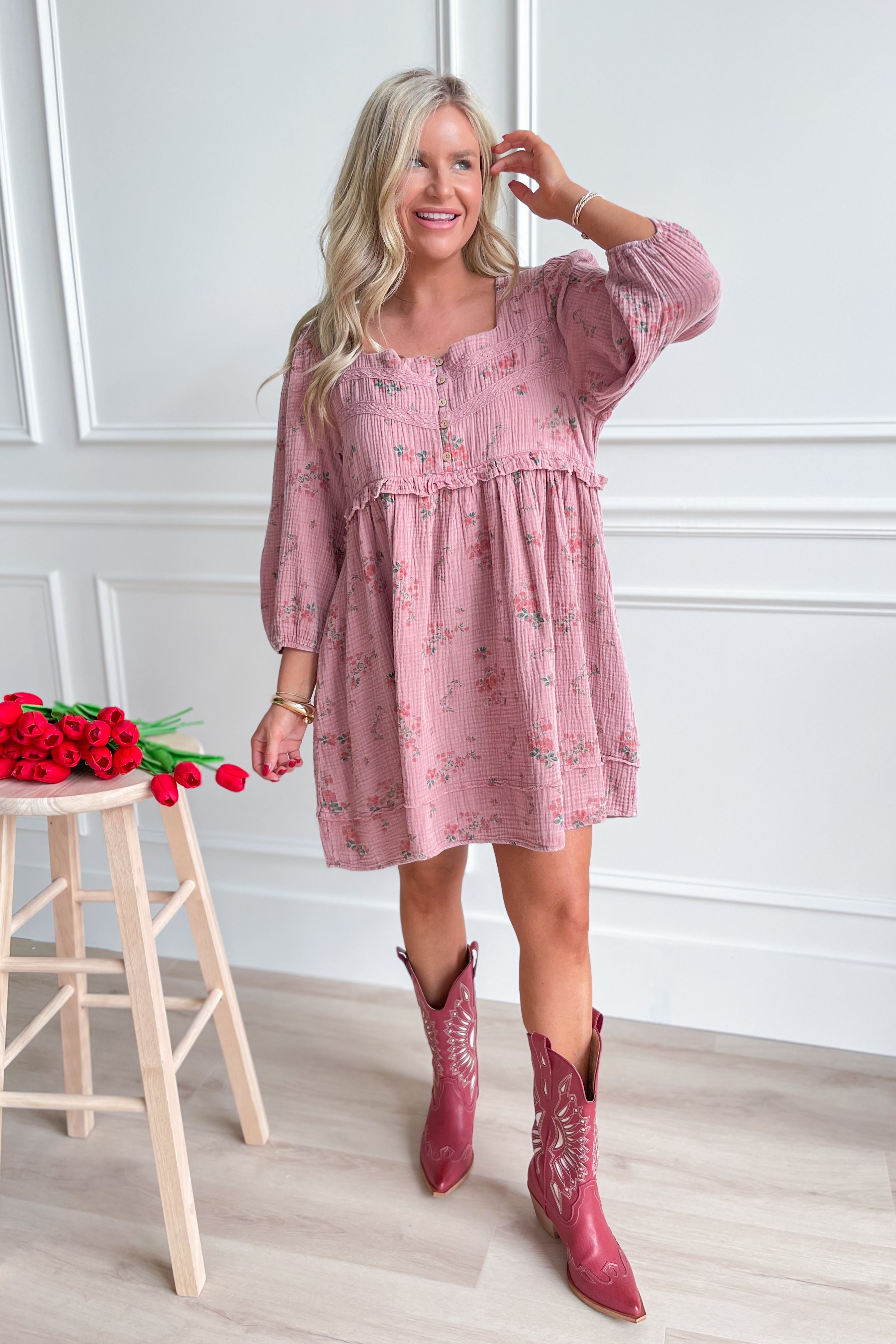 Karen Floral Mineral Washed Babydoll Dress - Be You Boutique