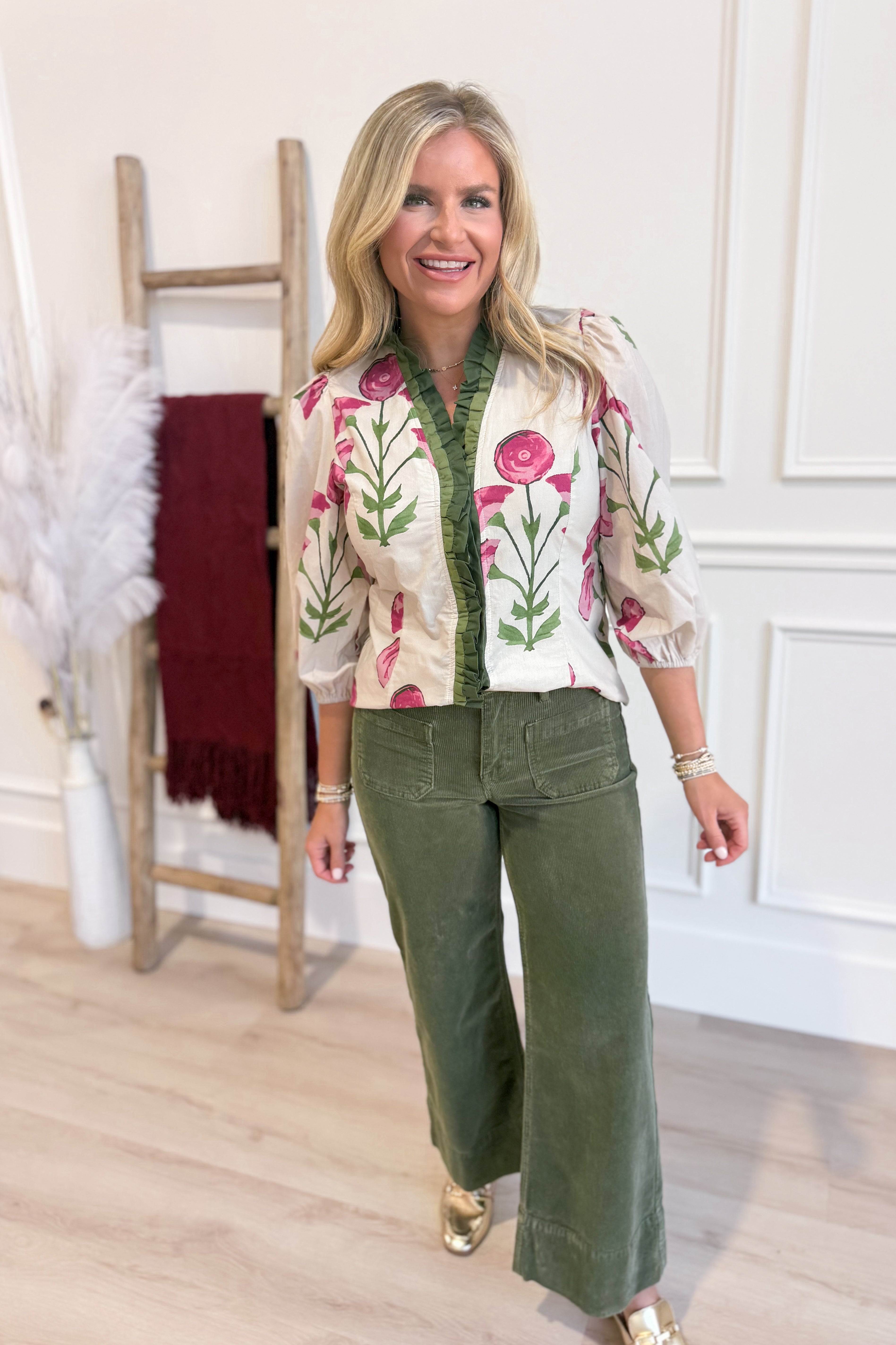 Joni Ruffle Trim Floral Top - Be You Boutique