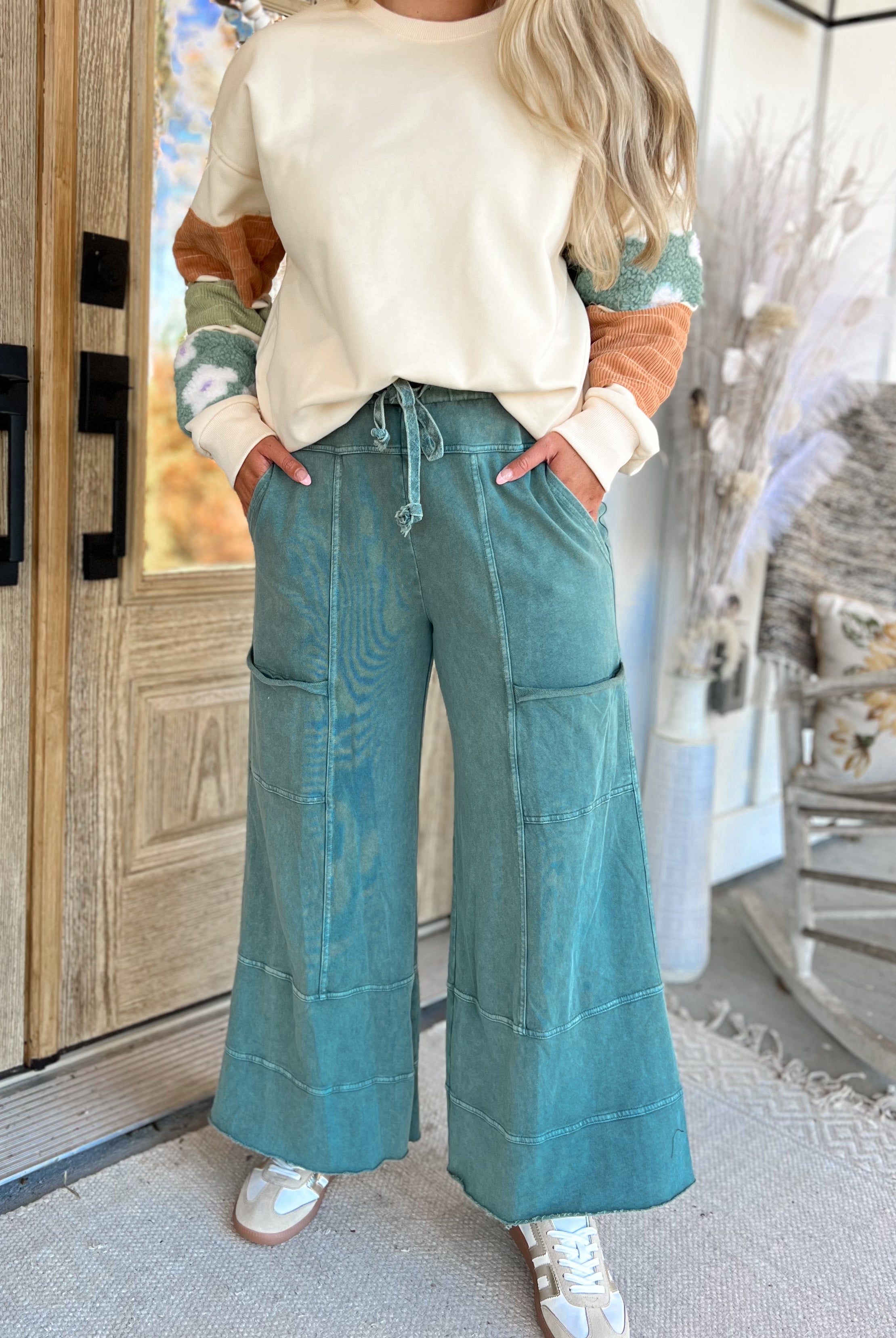 Bradley Mineral Washed Terry Knit Wide Leg Pants - Be You Boutique