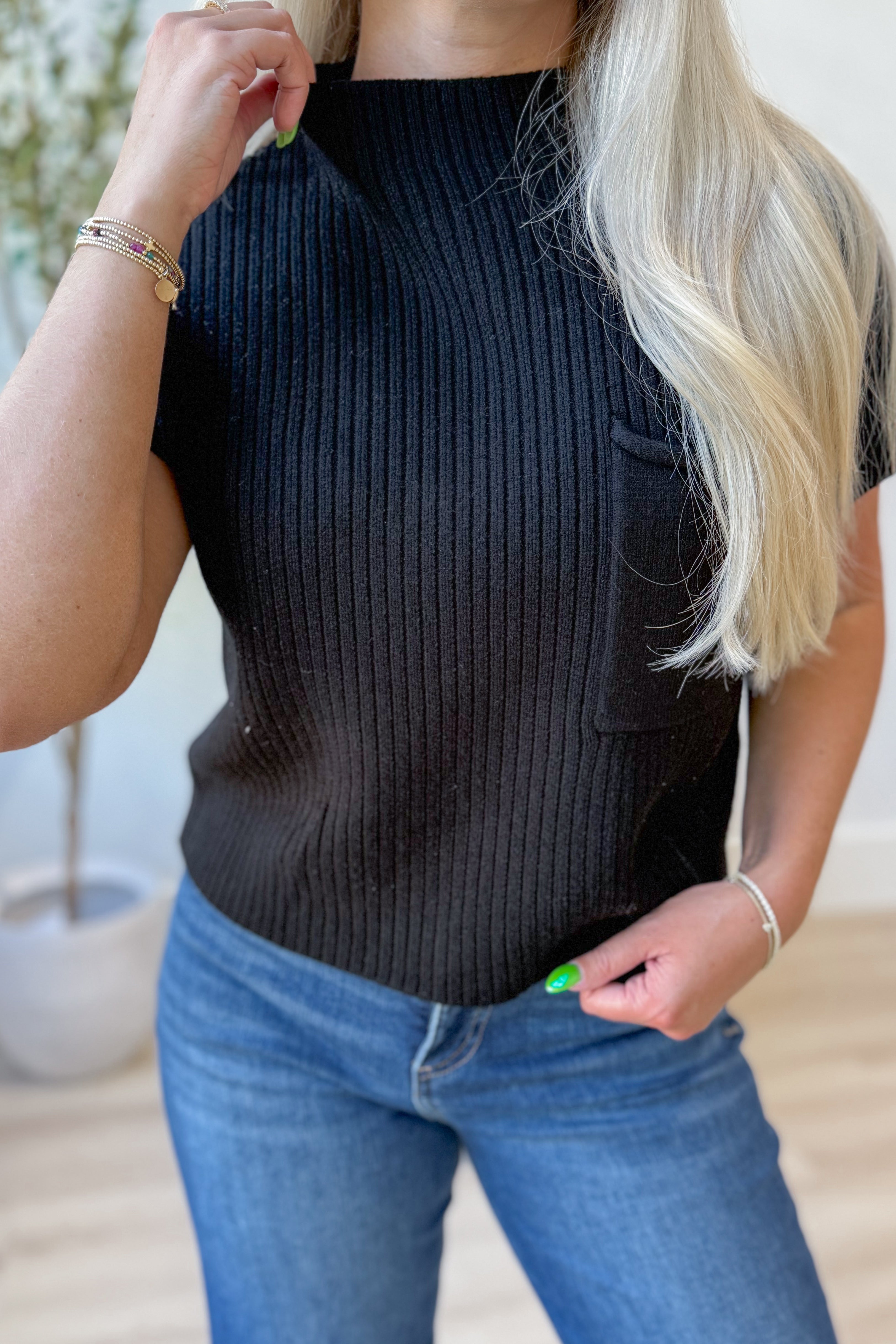 Megan Ribbed Front Pocket Sweater Top - Be You Boutique