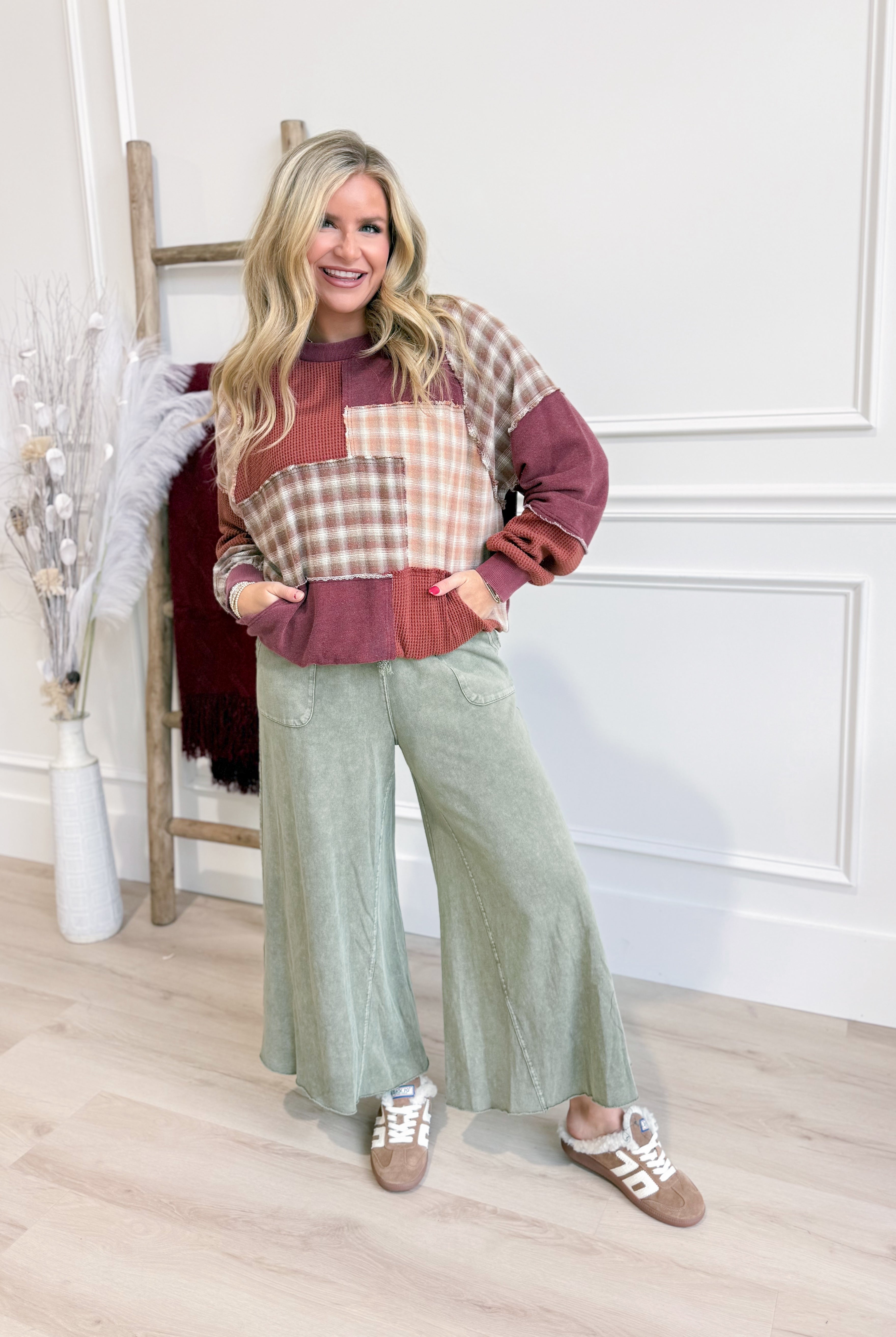 Rachel Washed Terry Knit Wide Leg Pant Bottom - Be You Boutique