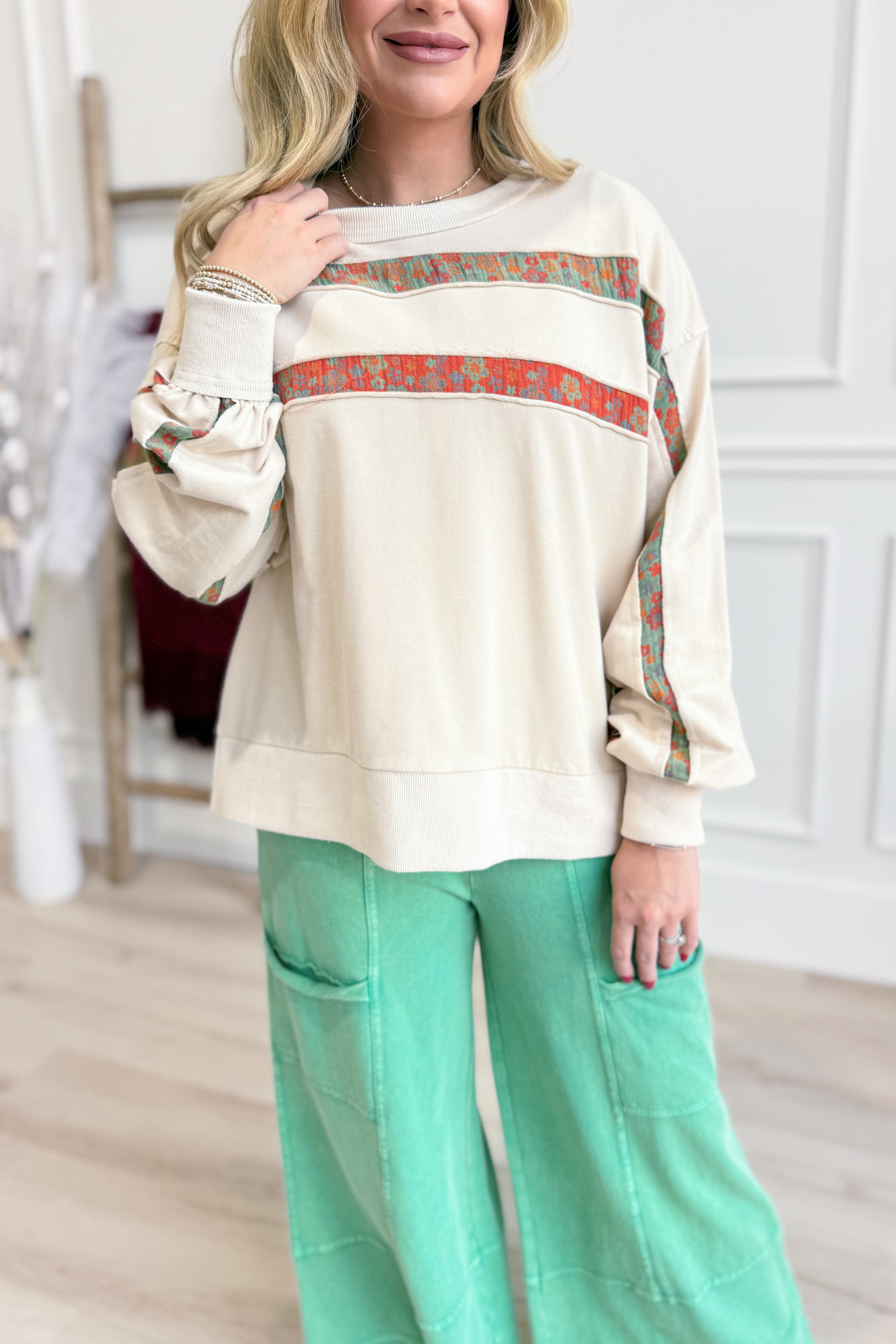 Rebecca Print Mix Washed Pullover - Be You Boutique