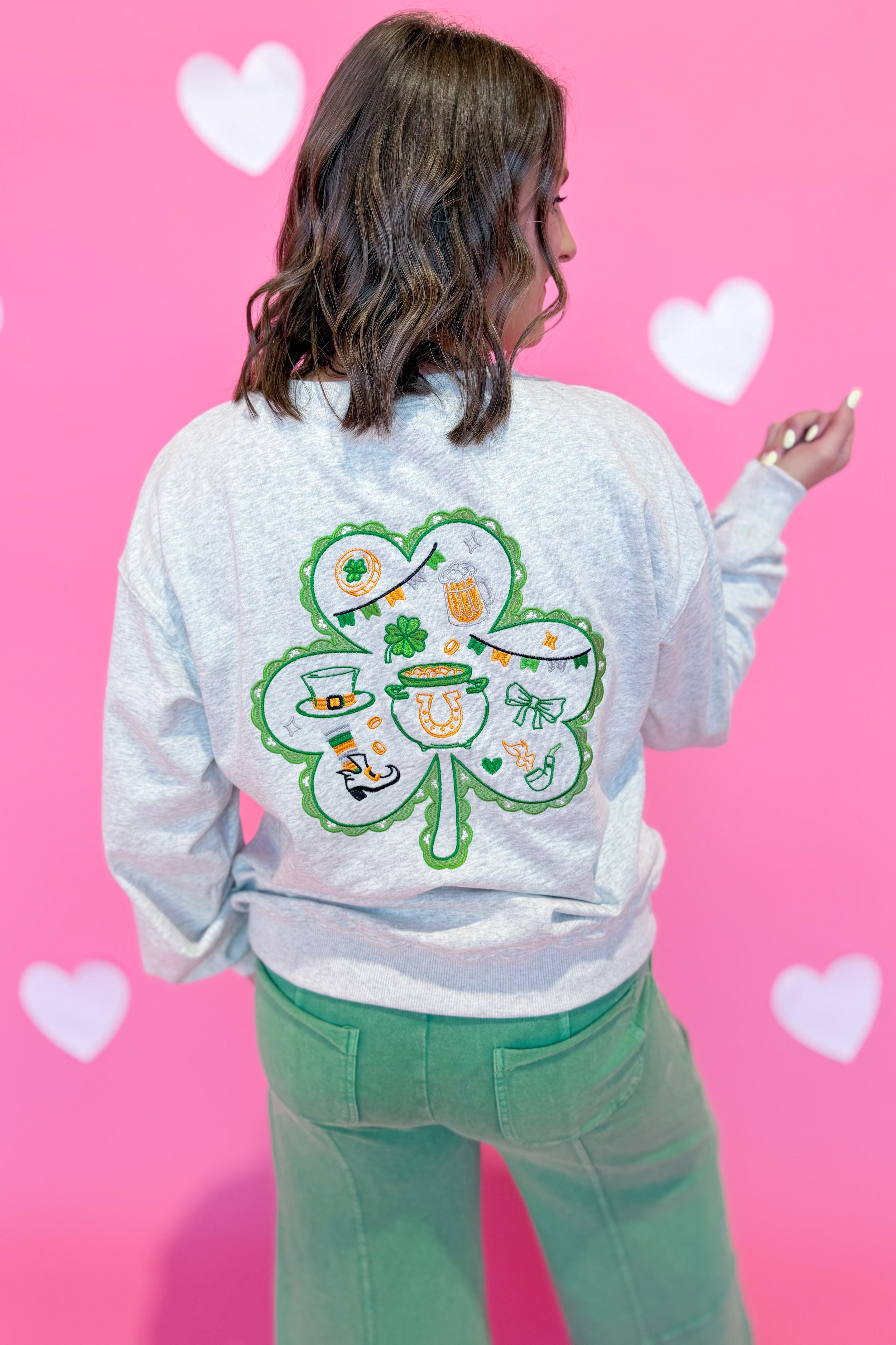 Lulu Front Bow Embroidered Lucky Clover Sweatshirt - Be You Boutique