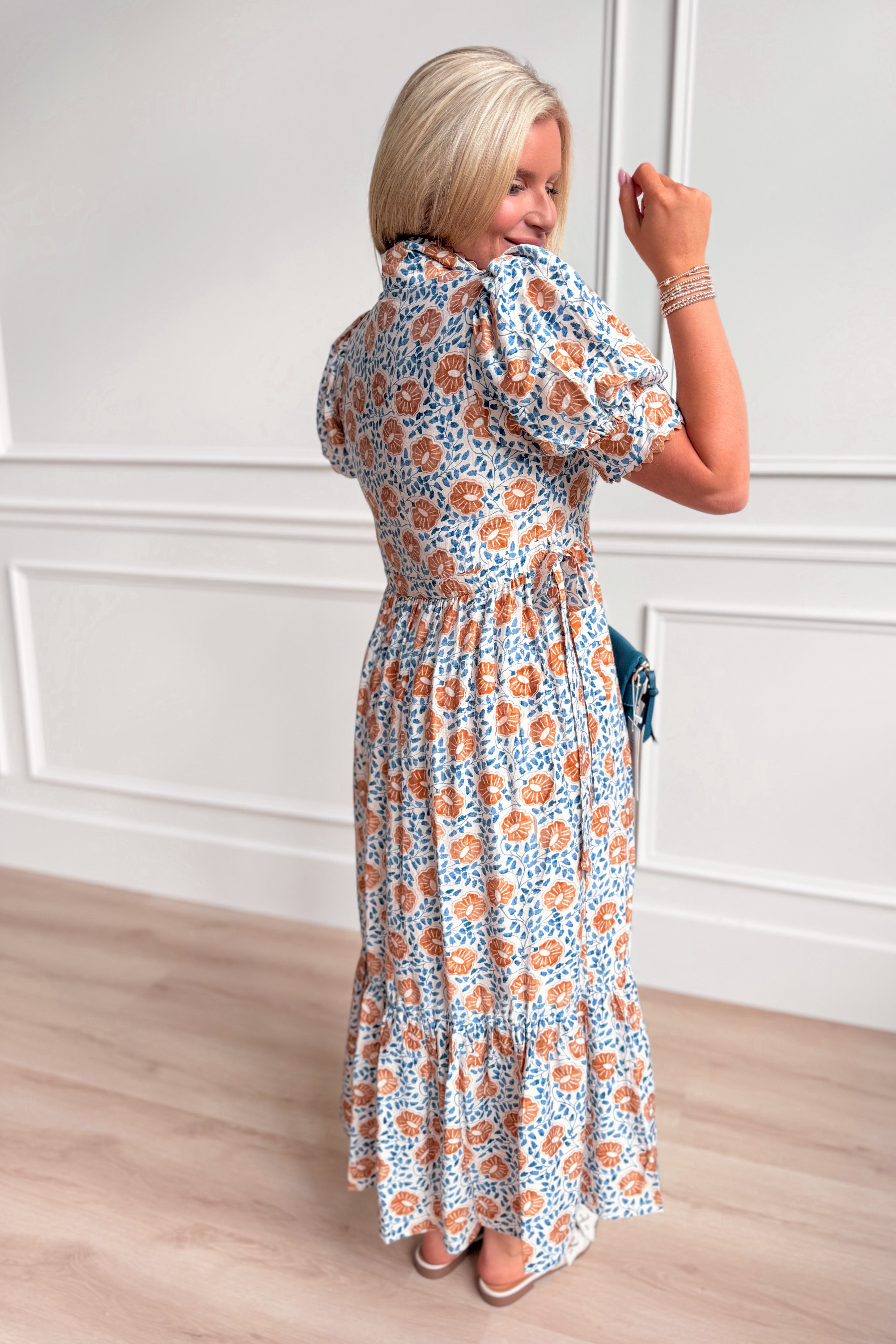 Sylvia Scallop Trim Puff Sleeve Midi Dress - Be You Boutique