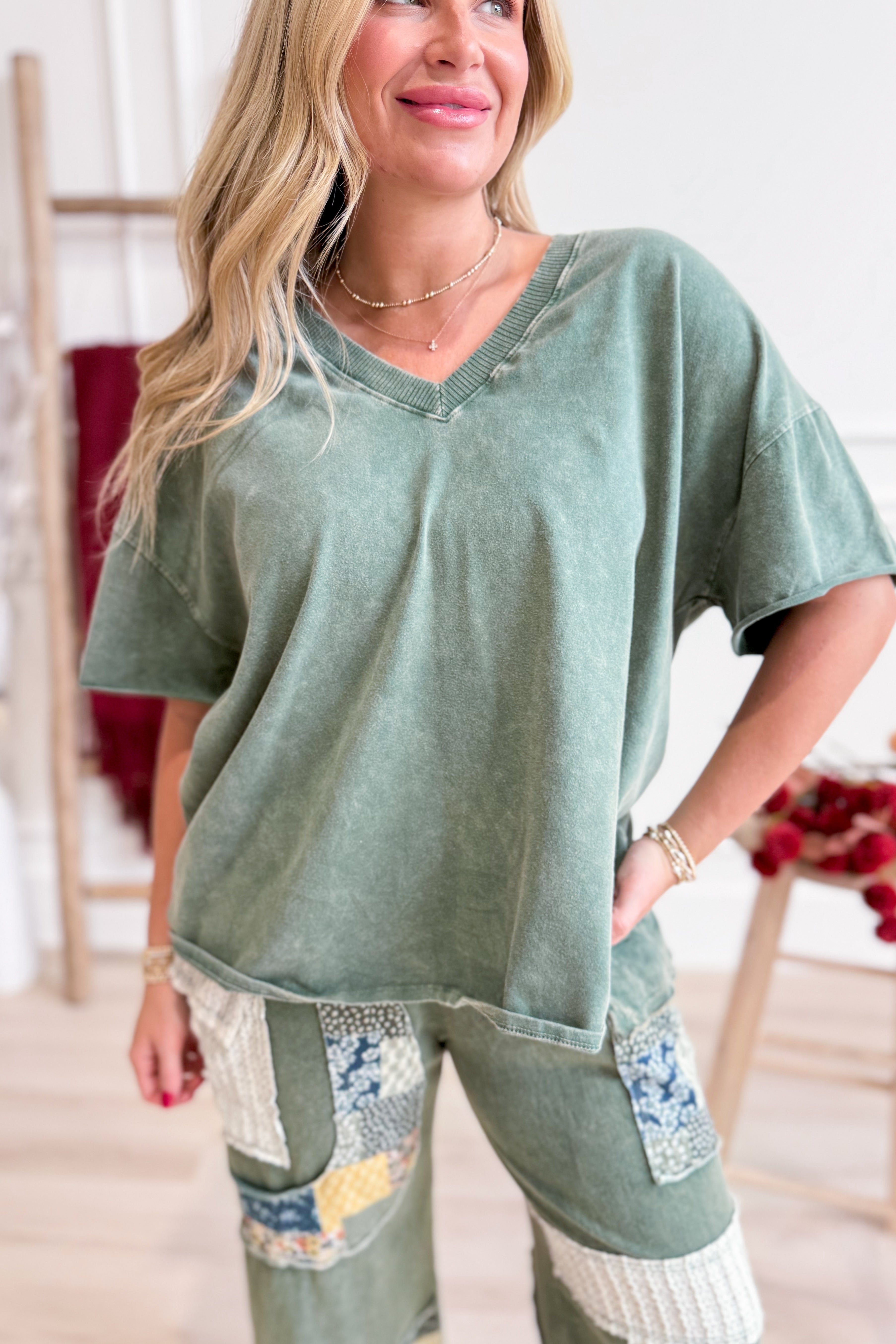 Betsy Mineral Wash V Neck Basic Top - Be You Boutique