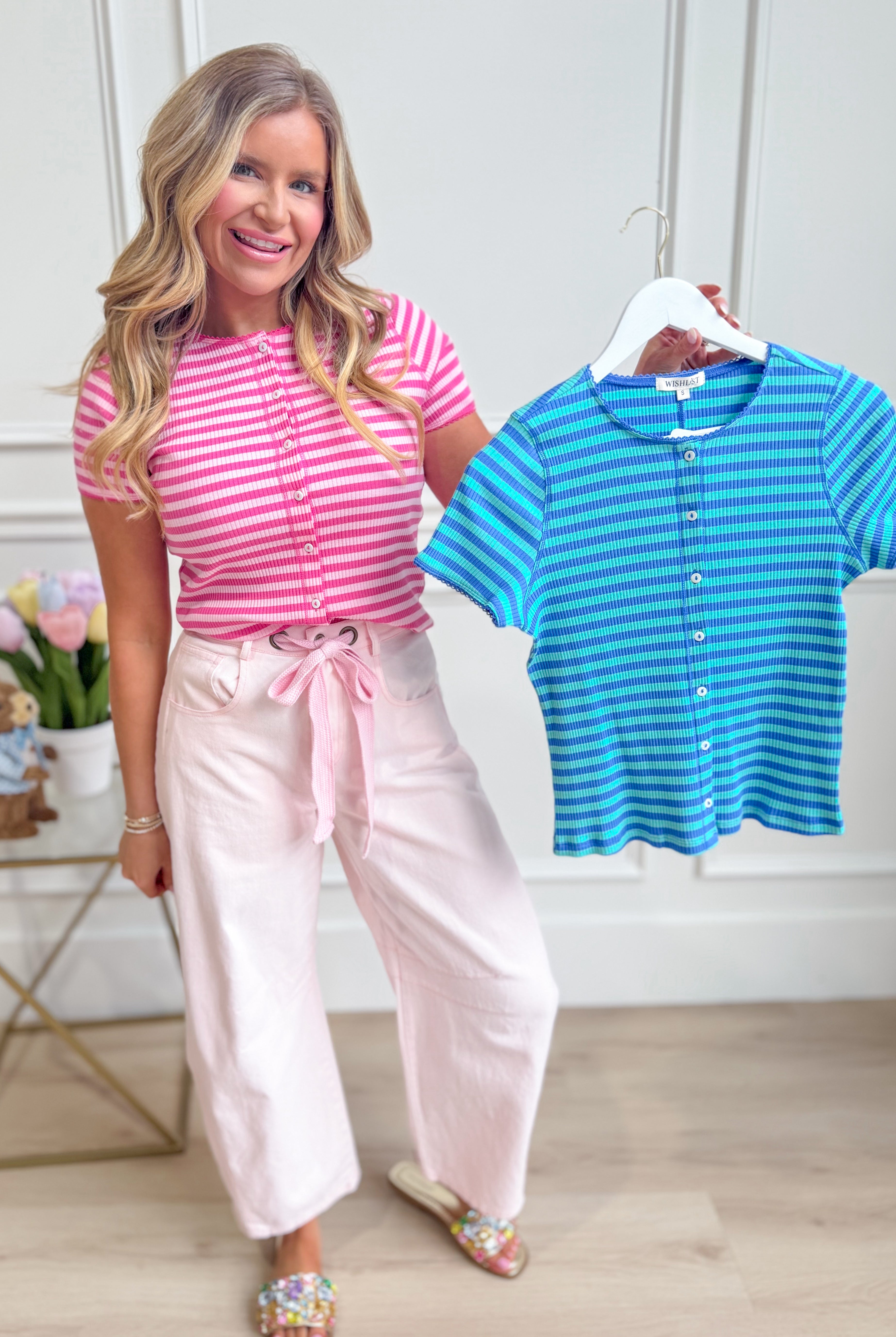 WISHLIST Molly Mint striped ribbed knit top with long sleeves and fitted design, casual style perfect for everyday wear.