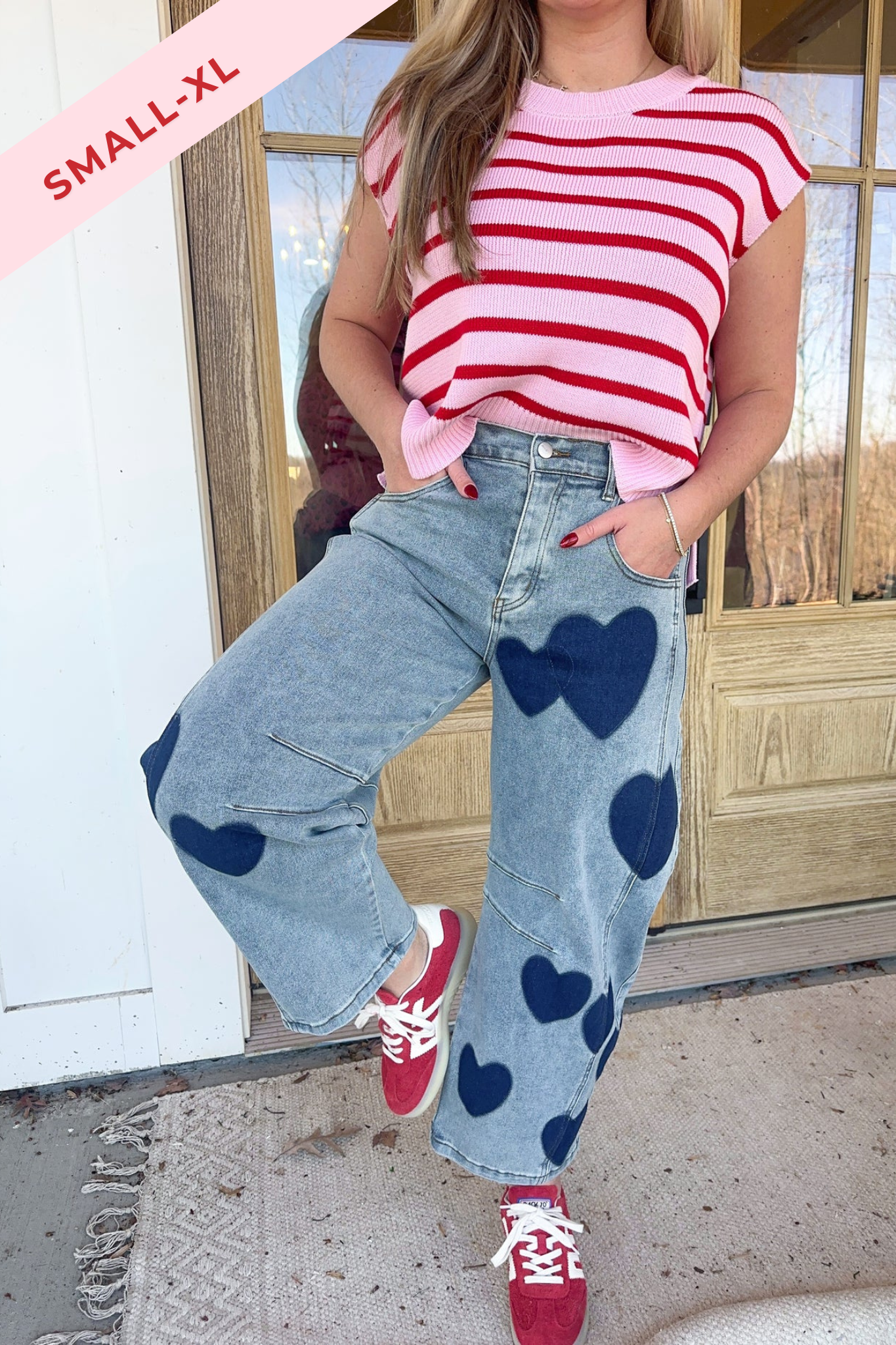 Lucy Heart Print Denim Barrel Pant - Be You Boutique
