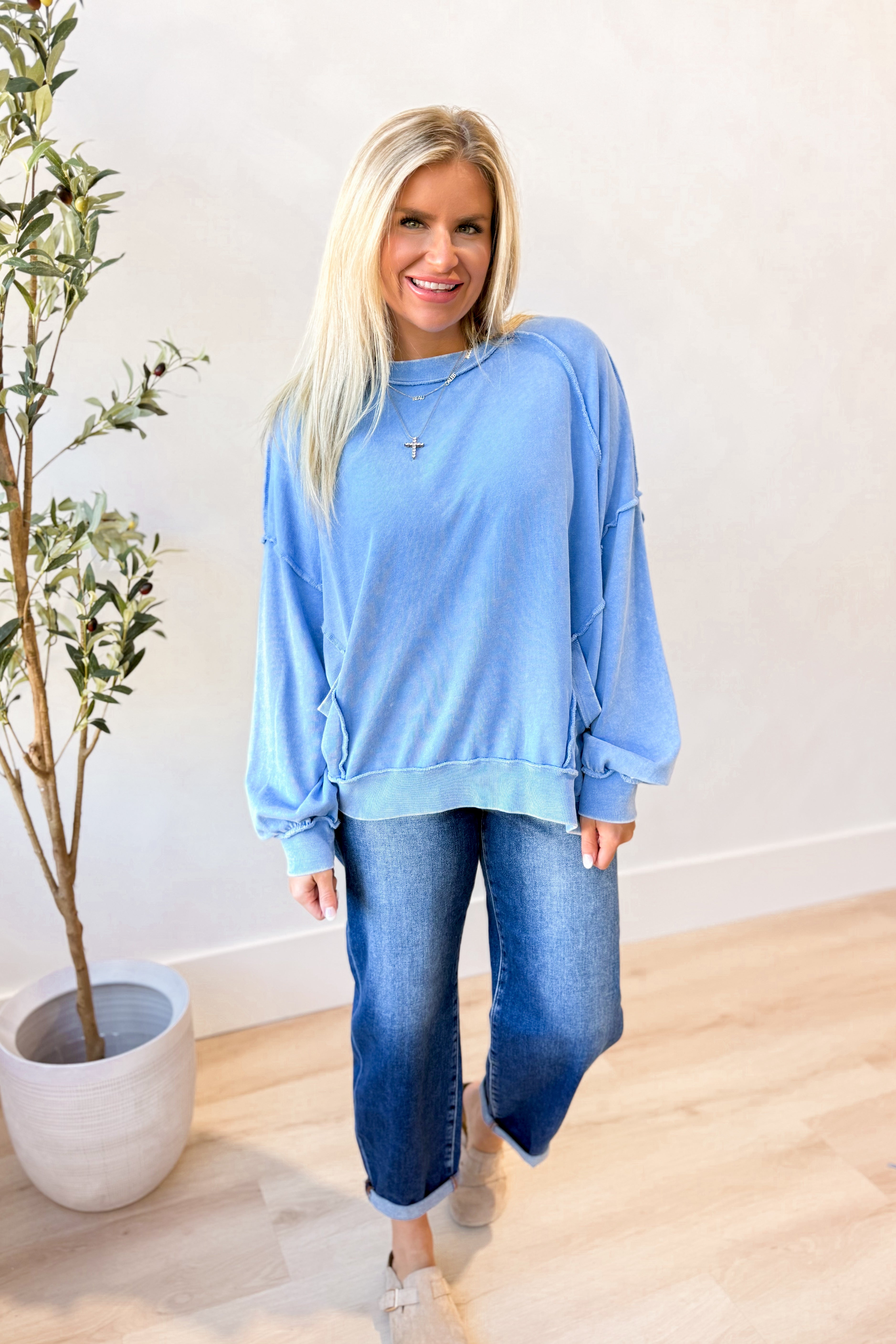 Valorie Cut Out Mineral Washed Pullover - Be You Boutique