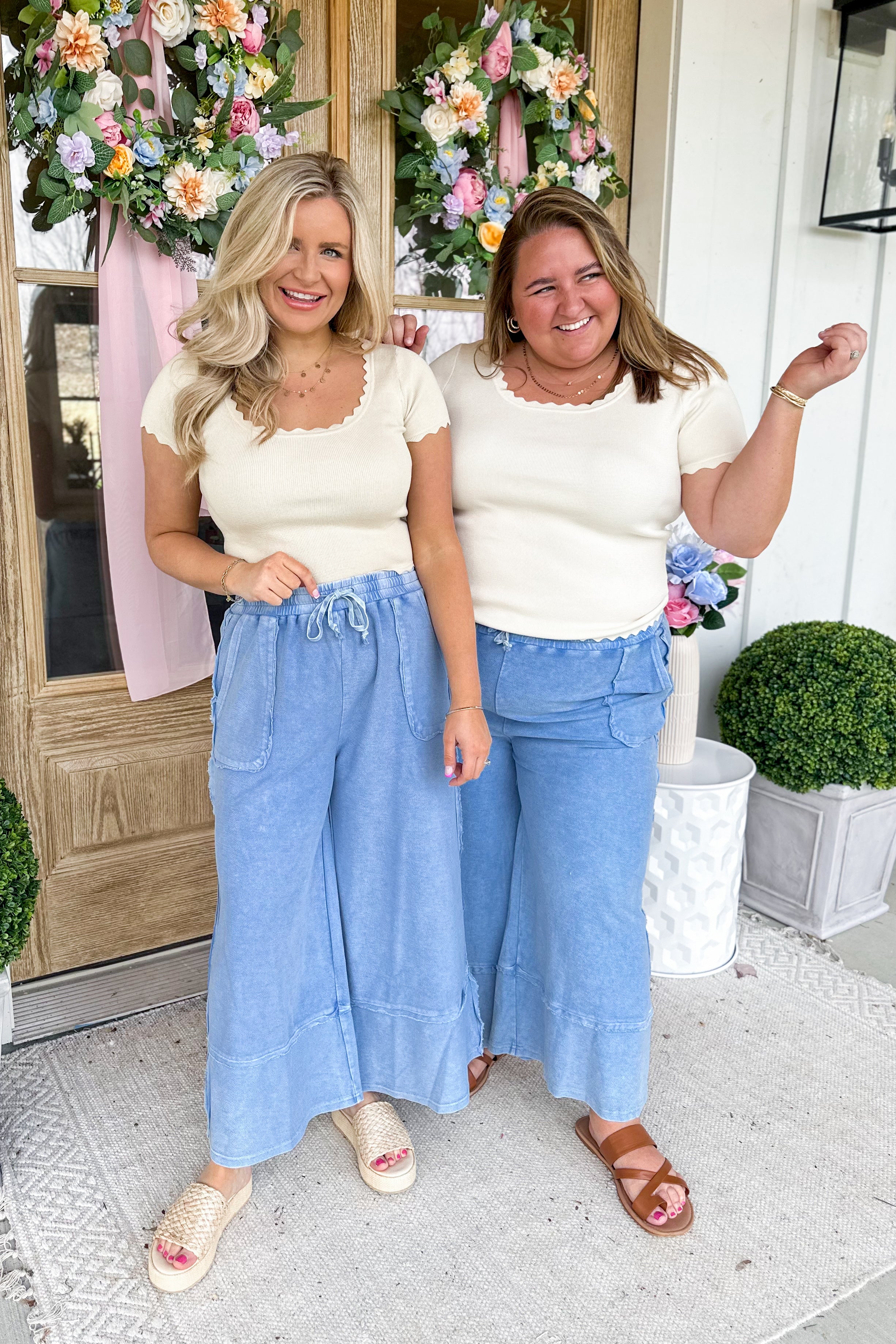 Caris Mineral Washed Upside Down Terry Knit Wide Leg Palazzo Pants - Be You Boutique