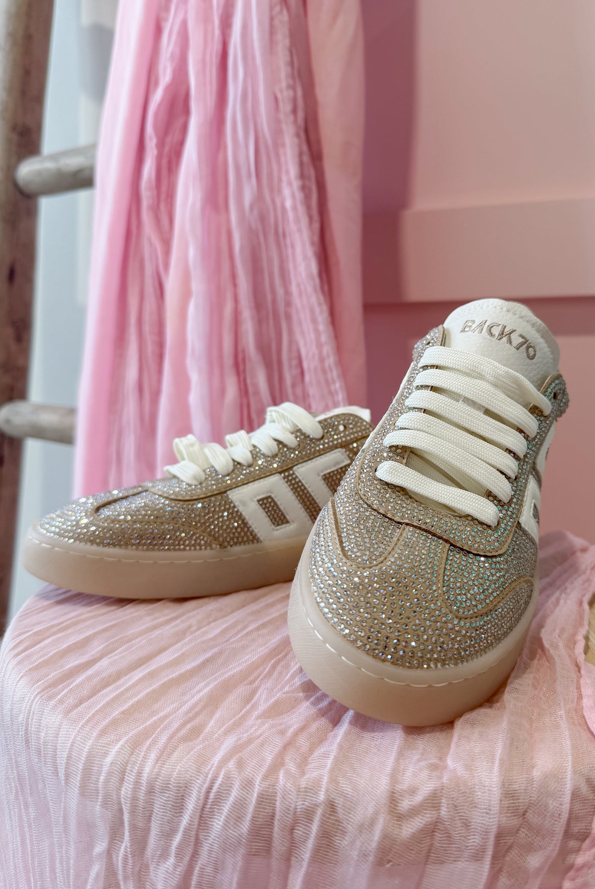 BACK 70 Smart Gold Rhinestone Sneakers, 205 Sneakers style, featuring gold rhinestones and casual sneaker design.