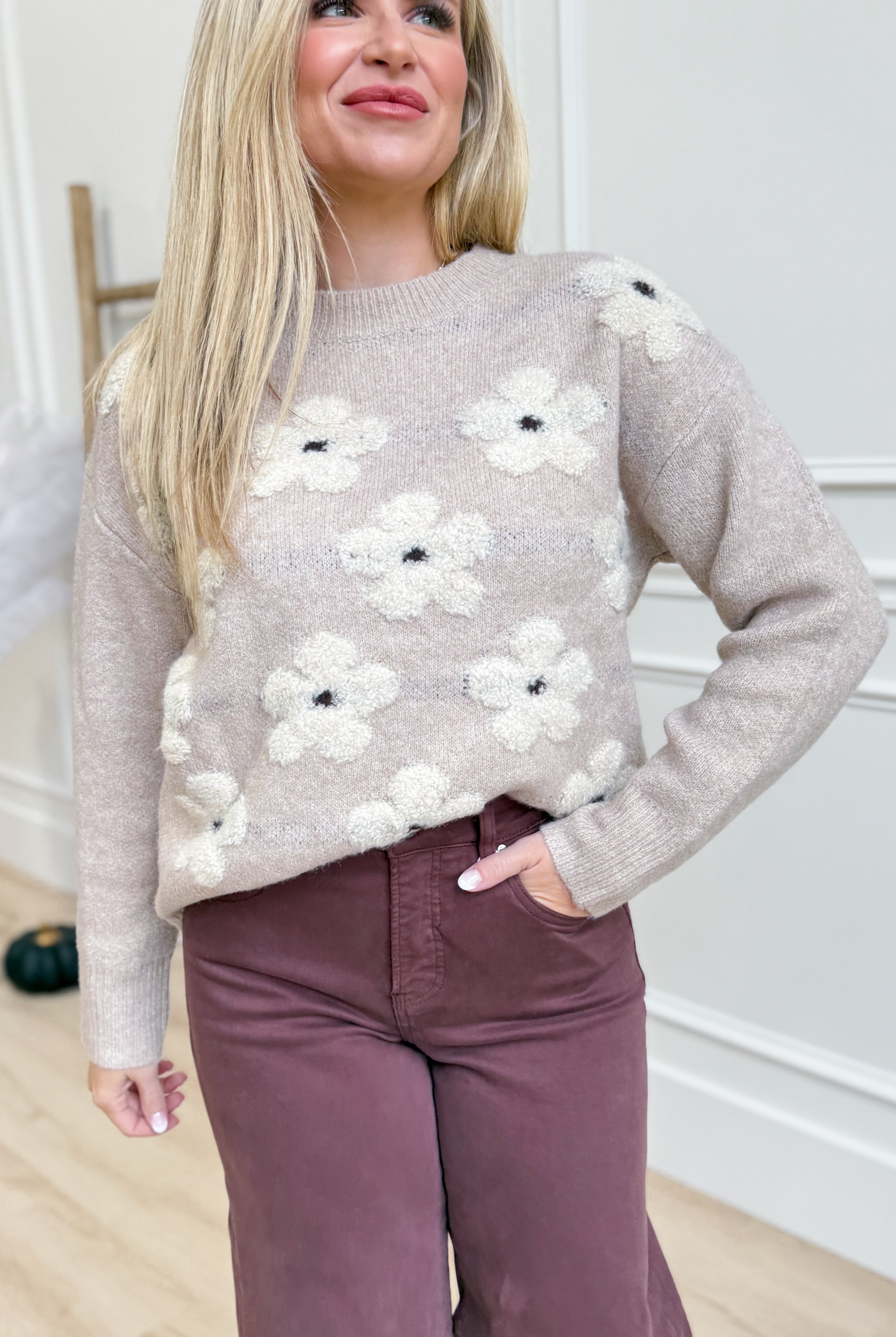 Cori Flower Jacquard Sweater - Be You Boutique